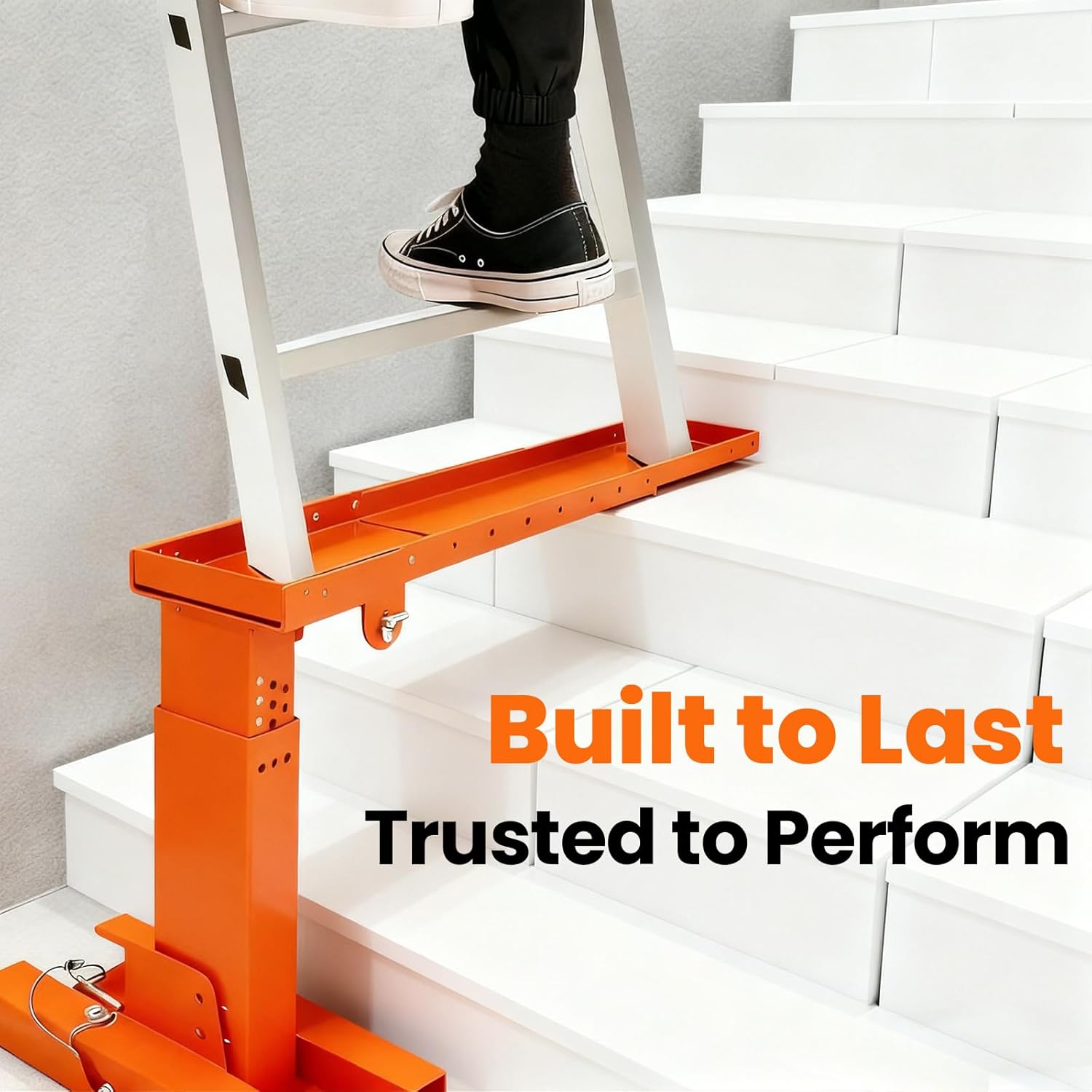 Adjustable Foldable Ladder Leveler for Stairs, 500LB Capacity, Fits Foot Spacing <30", Height 11-18", Length 17-31.5", Durable & Stable Platform for Safe Use (Orange)