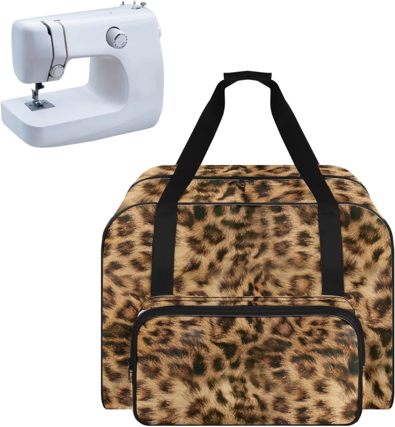 Leopard Print Universal Sewing Machine Case, Portable Cover Tote Bag for Most Machines - Carrying Travel Storage Carrier Supply Organizer for Accessories