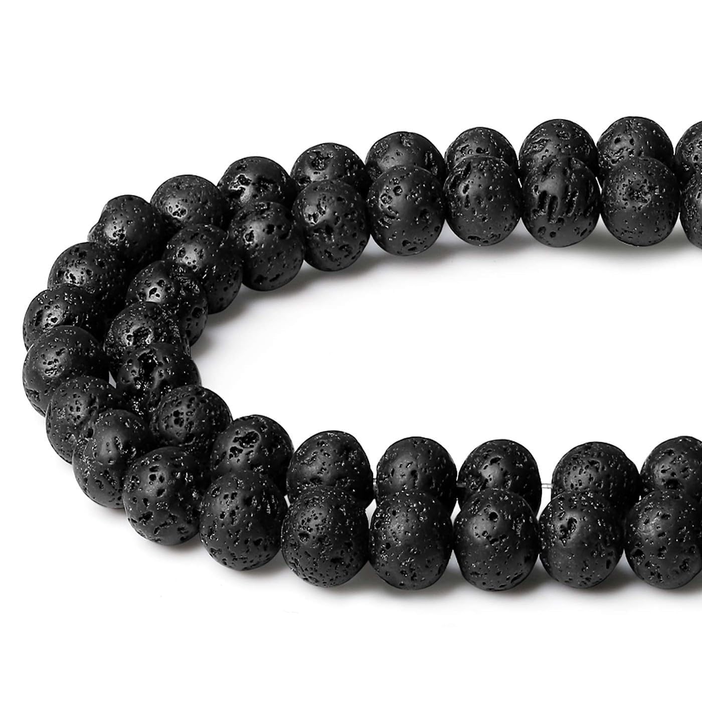 XIANNVXI Black Lava Rock Beads 8mm Round Black Beads for Crafting 47 Pcs, R - Black Lava - Image 2