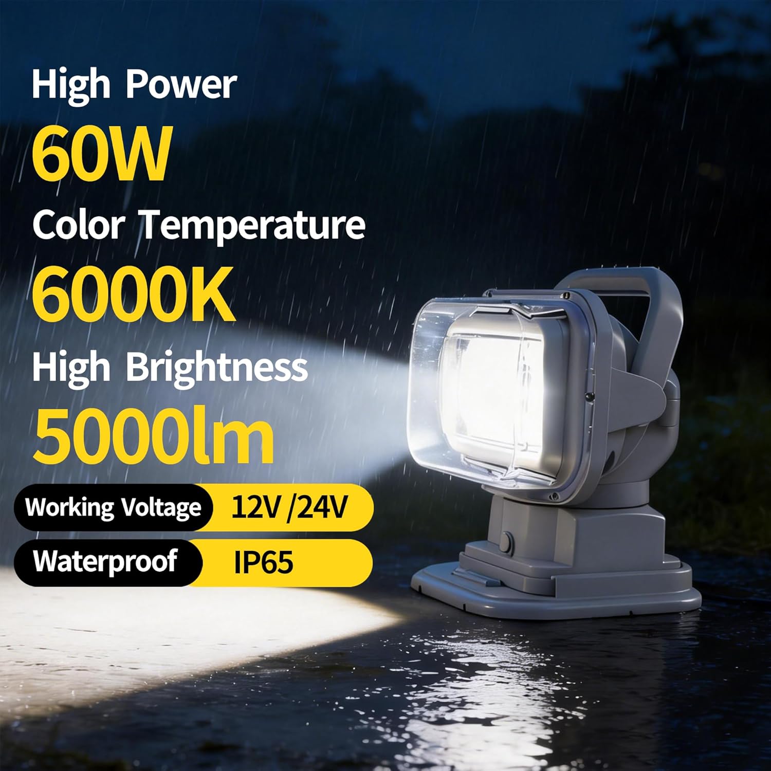 Remote Control Magnetic Truck Spotlight with Bolt-On Mount, Motorized 360° Rotating LED Vehicle Searchlight for Trucks SUV Pickup Boat, 12V/24V White