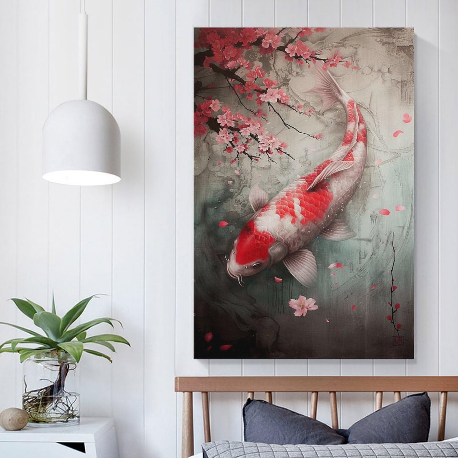 Amazon.co.jp: 絵画 桜の下の紅白鯉インテリア 絵画 動物イラスト 