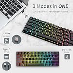 RK ROYAL KLUDGE 60% Mechanical Keyboard, 2.4Ghz/Bluetooth/Wired, Wireless Bluetooth Mini Keyboard 61 Keys, RGB Hot Swappable Red Switch Gaming Keyboard - Black