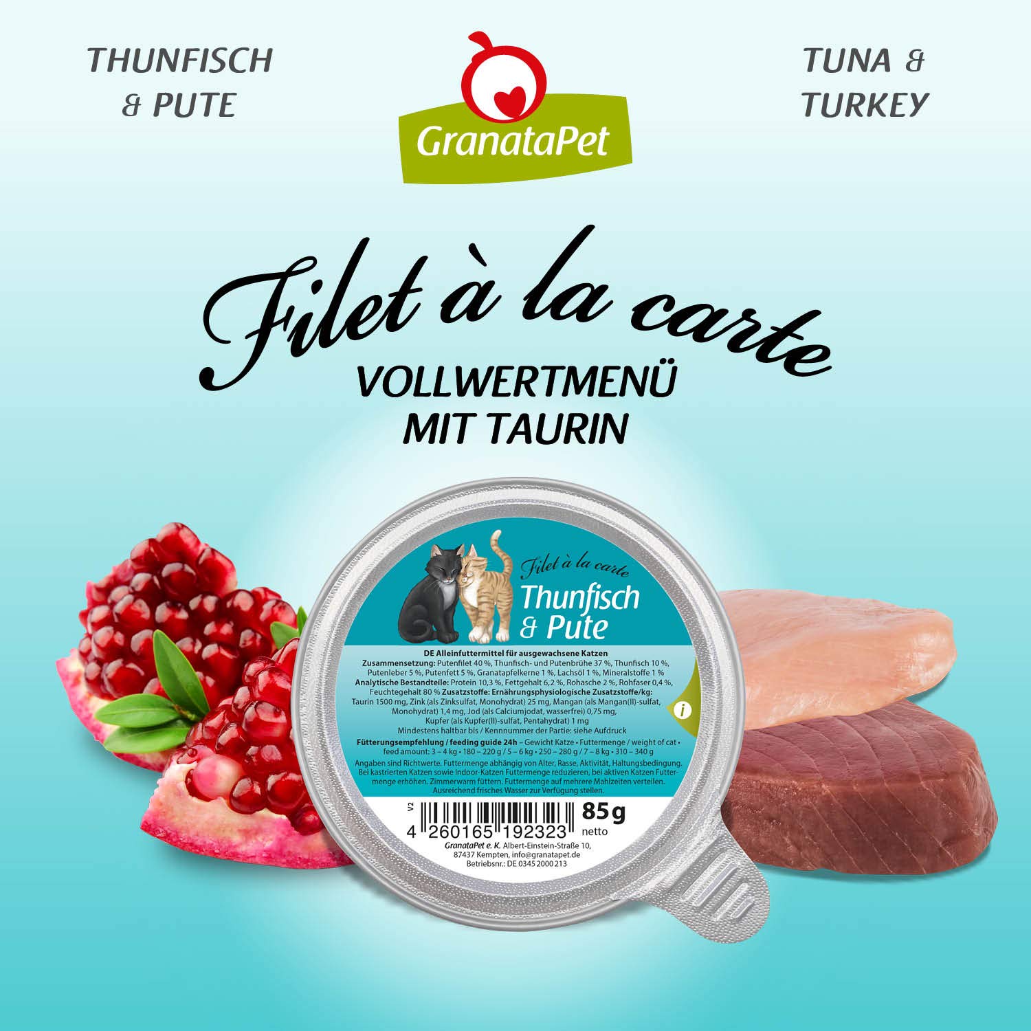 GranataPet Filet à la carte Multipack, pakiet testowy mokrej karmy dla kotów, filety bez dodatku zbóż i bez cukru, pokarm dla kotów o wysokiej zawartości mięsa, 6 x 85 g