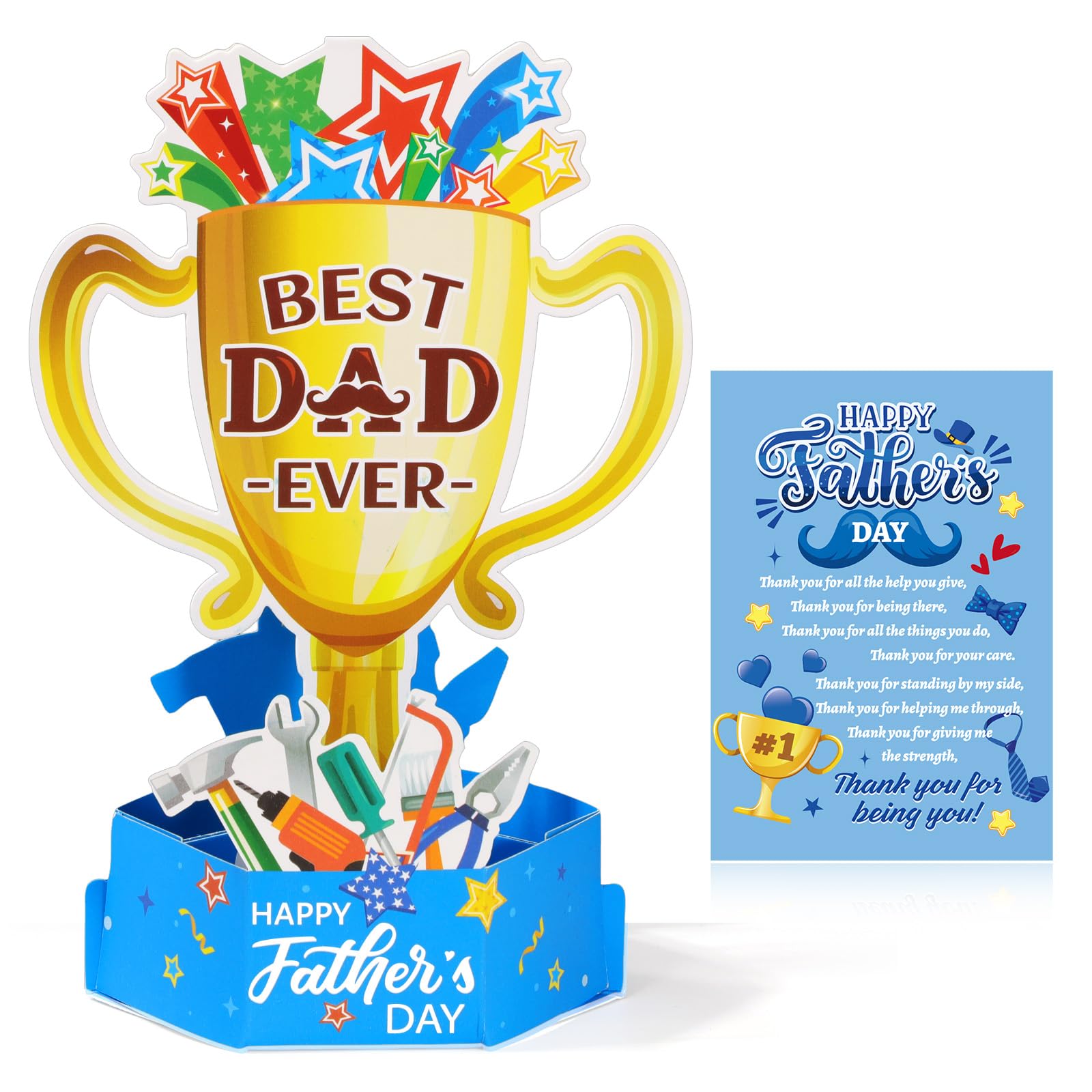 HOWAF Pop Up Father's Day Card, Best Dad Ever Trophy 3D Cards, Happy Fathers Day Greeting Card from Daughter Son Wife, Fathers Day Gift Cards for Dad
