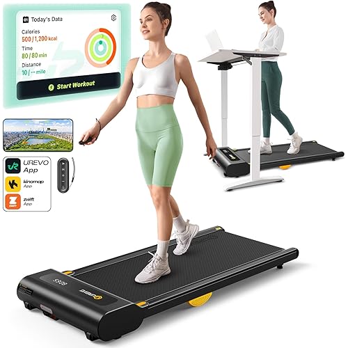 UREVO Walking Pad, Under Desk Treadmill for Home/Office, Portable Walking Treadmill 2.25HP, Walking Jogging Machine with APP 265 lbs Weight Capacity Remote Control LED Display
