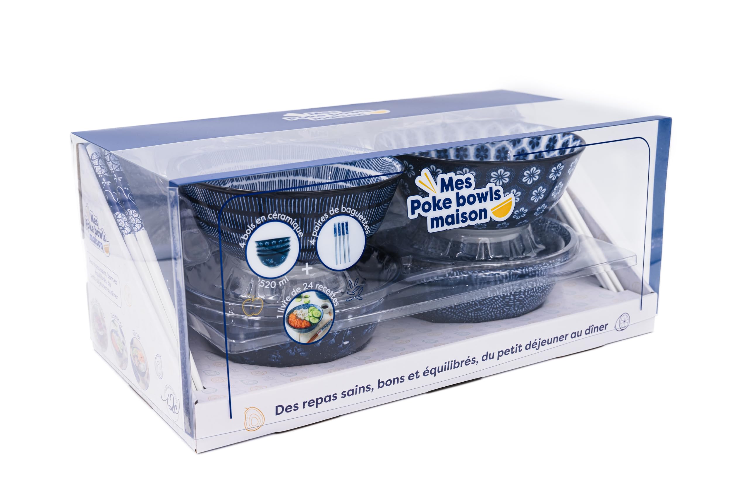 Mes poke bowls maison: Coffret avec 4 bols en céramiques, 4 paires de baguettes et 1 livre de 24 recettes