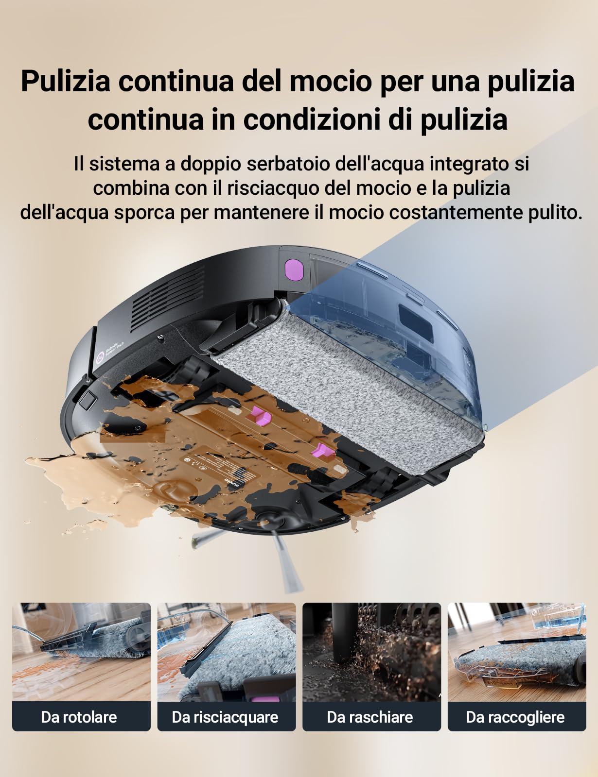 Eureka J20 Robot Aspirapolvere Lavapavimenti con Mappatura, del Mocio Cingolato 8000Pa, Rilevamento Ostacoli 3D, Autopulente Stazione 45°C Asciugatura Aria Calda, 6000mAh,Controllo Vocale/Google/Alexa