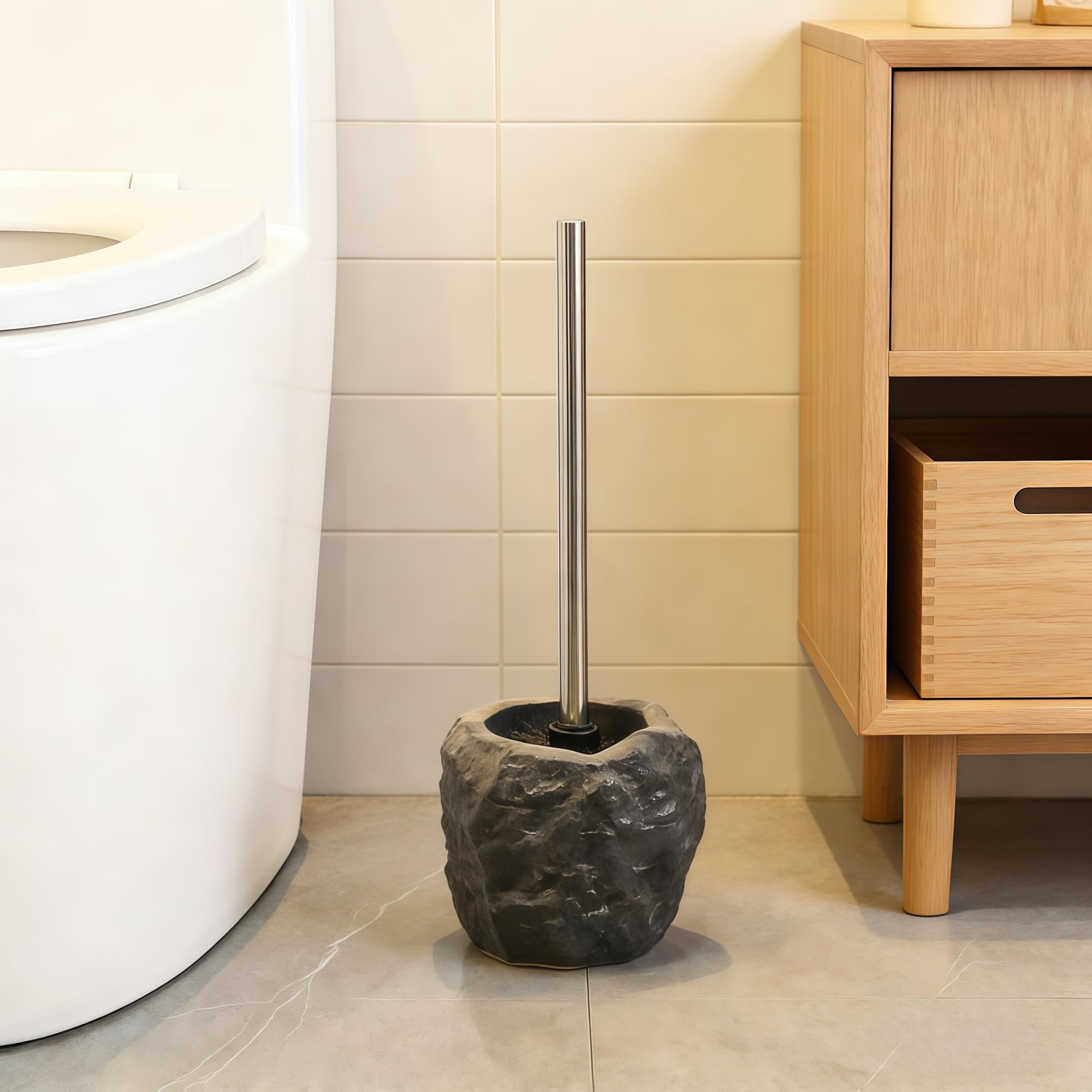 Akcesoria łazienkowe Retro Kamień Kształt Ceramiczny Uchwyt Szczotki WC Zestaw Pędzel Czyszczący Szczotka Długa Uchwyt Akcesoria WC-6 (Color : 3)