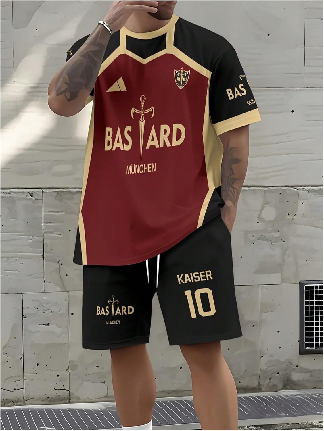 VIPWOLF Men's 2 Piece Jersey Sets Color Block Number Short Sleeve T Shirts and Track Shorts Game Day Outfits Activewear