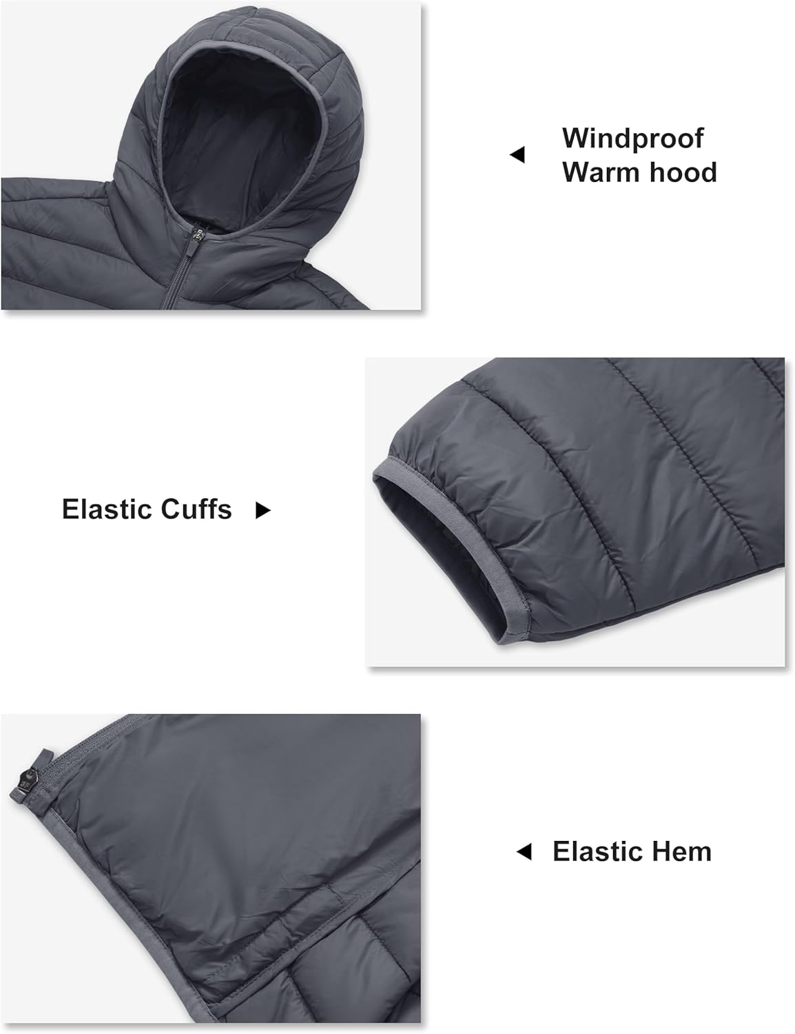 TACVASEN Men's Lightweight Puffer Jacket with Hood Water Resistant Windproof Insulated Jacket Quilted Lined Winter Coats - Image 6