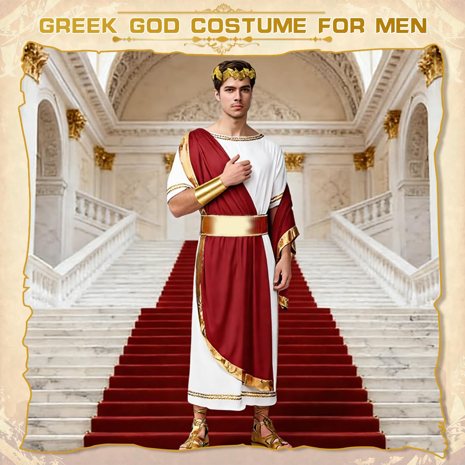 Costume Romain pour Homme, Costume de Dieu Grec pour Homme avec Toge Romain, Bandeau, Bandoulière, Déguisements de Carnaval pour Adultes, Costume Romain pour Fêtes Carnaval Halloween