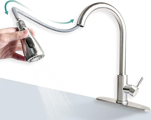 Miniatura 6 de Grifos de cocina níquel cepillado extraíble fregadero de cocina grifo de agua montado en la cubierta mezclador corriente rociador cabeza caliente