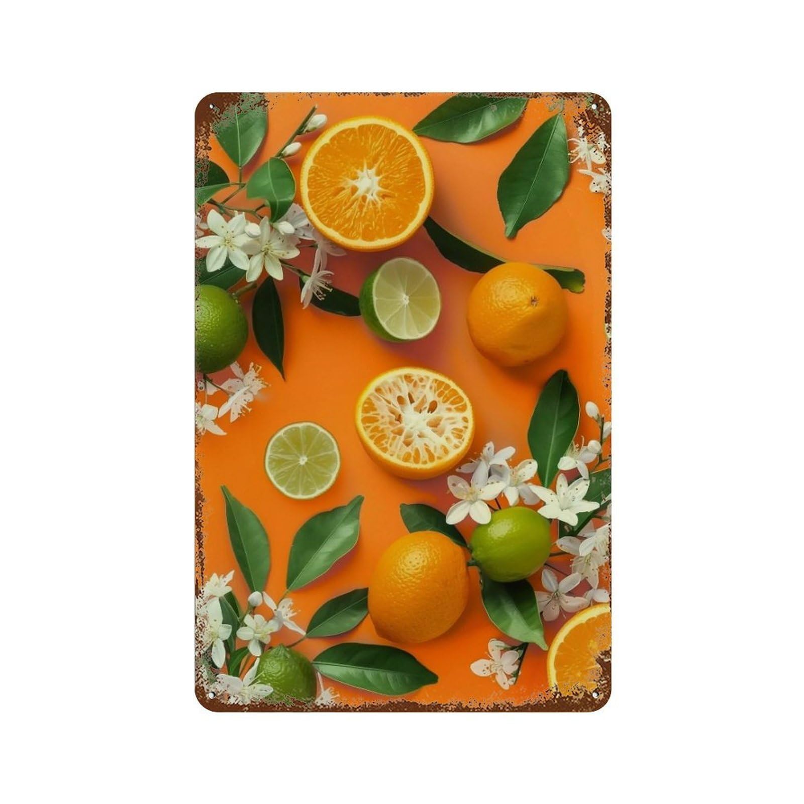 WUJHGRSG Vivid Orange Citrus Blossom Repeat Motif 01 Wall Art Retro Iron Vintage Metal Tin Sign Poster Modern Decor for Home Cofffee Club Bar Shop Style 30x20cm