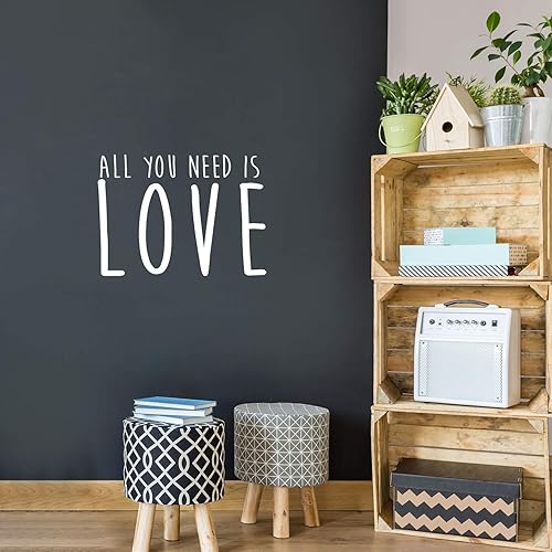 Calcomanía de vinilo para pared de dormitorio de marido y esposa - All You Need is Love - 16 x 23 pulgadas - Decoración del hogar, cita de amor,