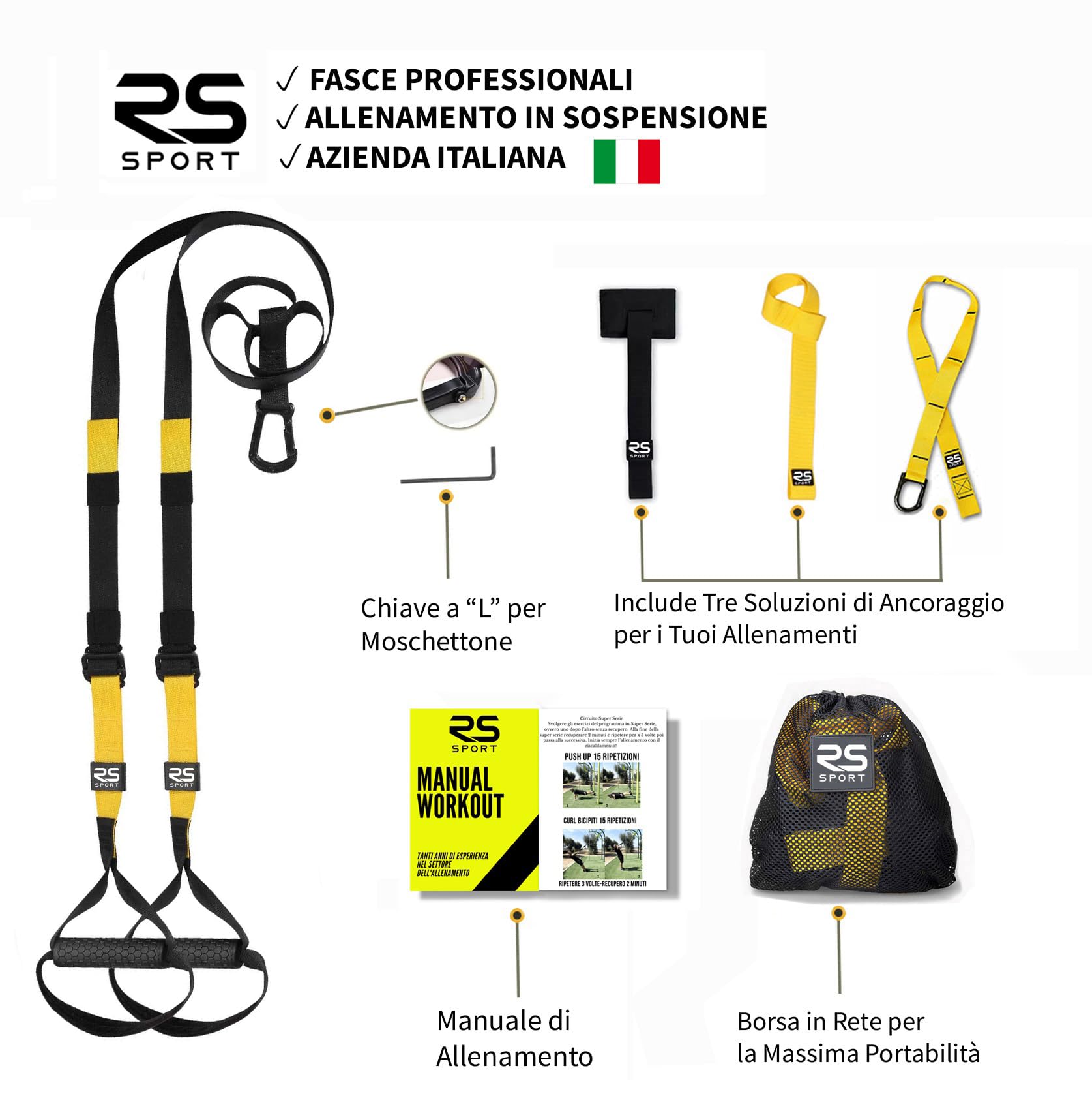 Kit Allenamento In Sospensione RS SPORT - Cinghie Regolabili Con Ancoraggio Porta, Per Fitness - Foto 4