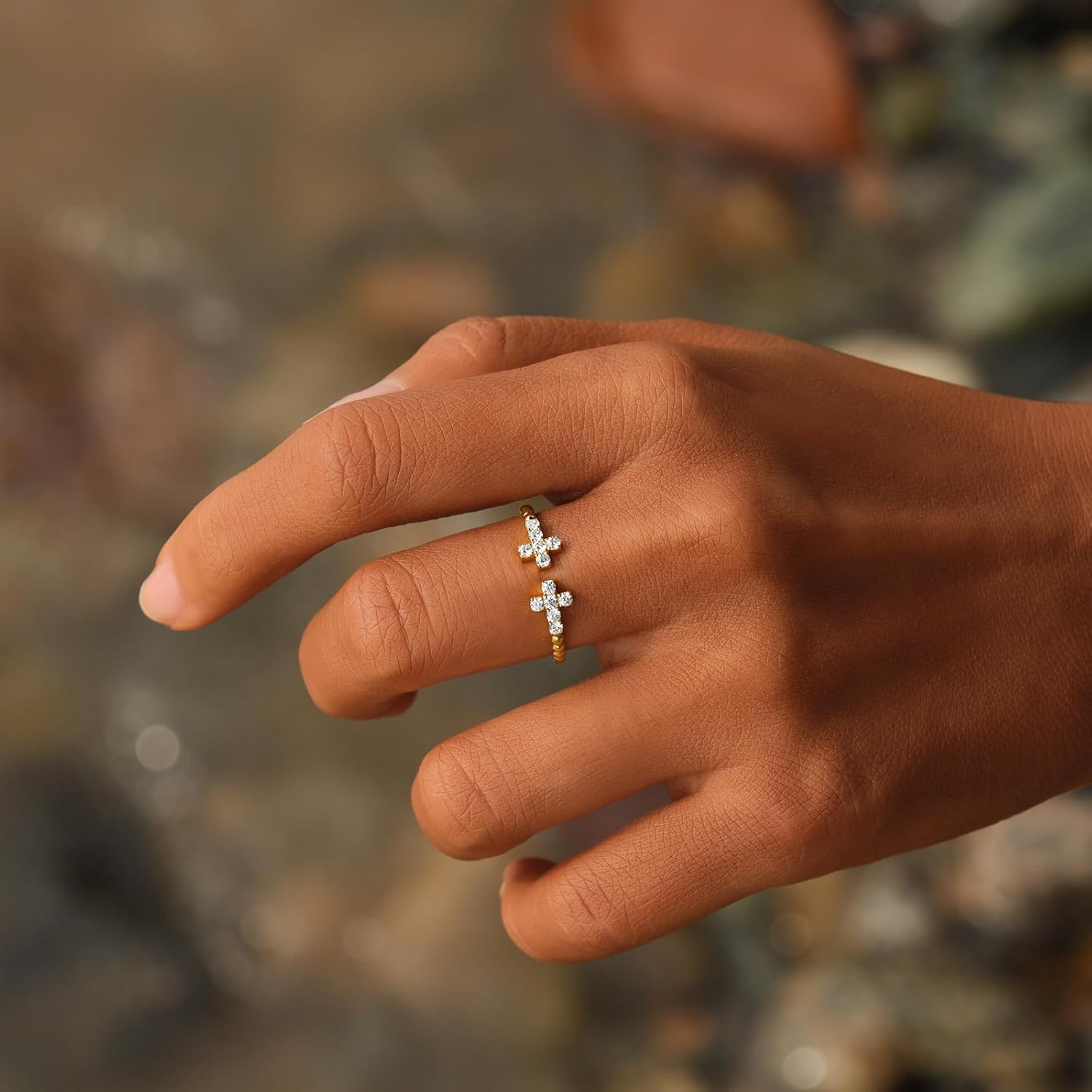 STORYJEWELLERY Cross Rings for Women, Christian Rings for Women, Gold Plated Purity Ring, Adjustable Thumb Ring, Religious Christian Jewelry, Confirmation and Baptism Gifts, Easter Gifts - Image 4