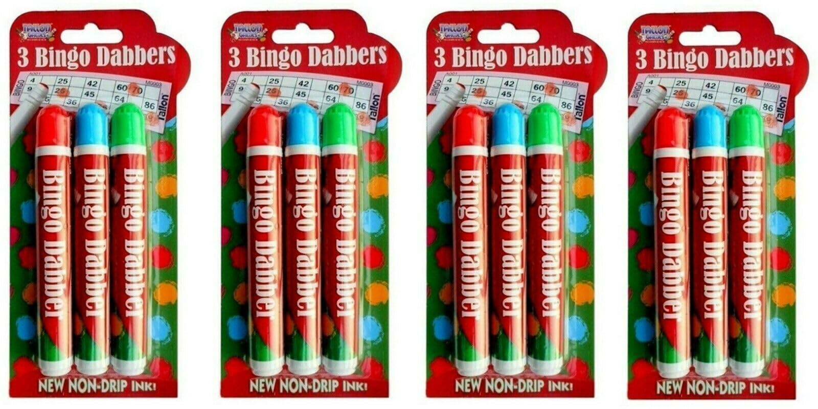 A&D Large Non-Drip Bingo Dabbers, Set of 1/3/6/9/12 Colours, Red/Blue/Green, Felt Tip Markers (9), Red, Blue, Green