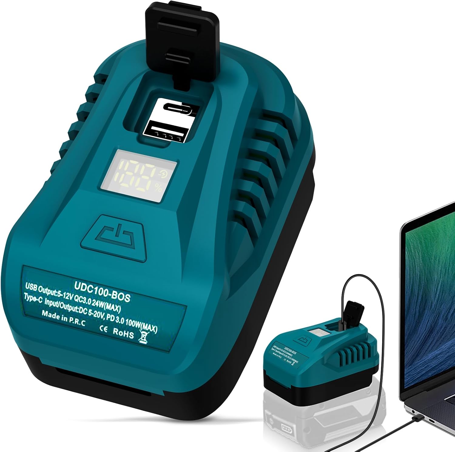 Portable USB Charger for Bos-ch 18V PBA PSB PSR Battery with USB C PD2.0 100W(Max) Output,Can Charge Battery,for 1600A00DD7 1600A005B0 Battery Charger with 1 USB QC3.0 Port for Phone Charger Adapter