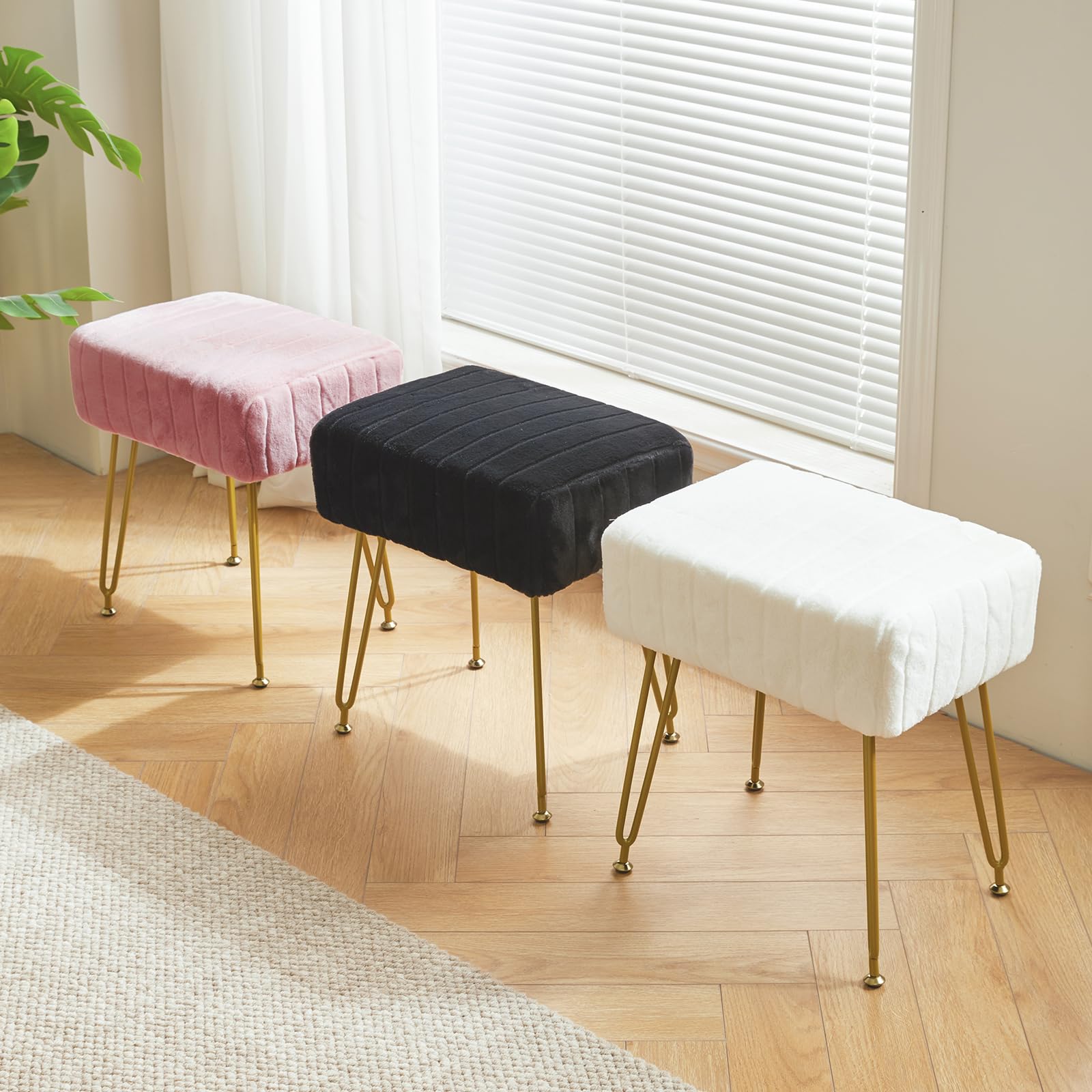 IBUYKE Make-up Vanity Hocker, Samt Rechteckstütze, Pink L/G-51P | Osmanische Seite Umkleidetisch Sitz Pouf Couch Stuhl Goldene Stahlbeine