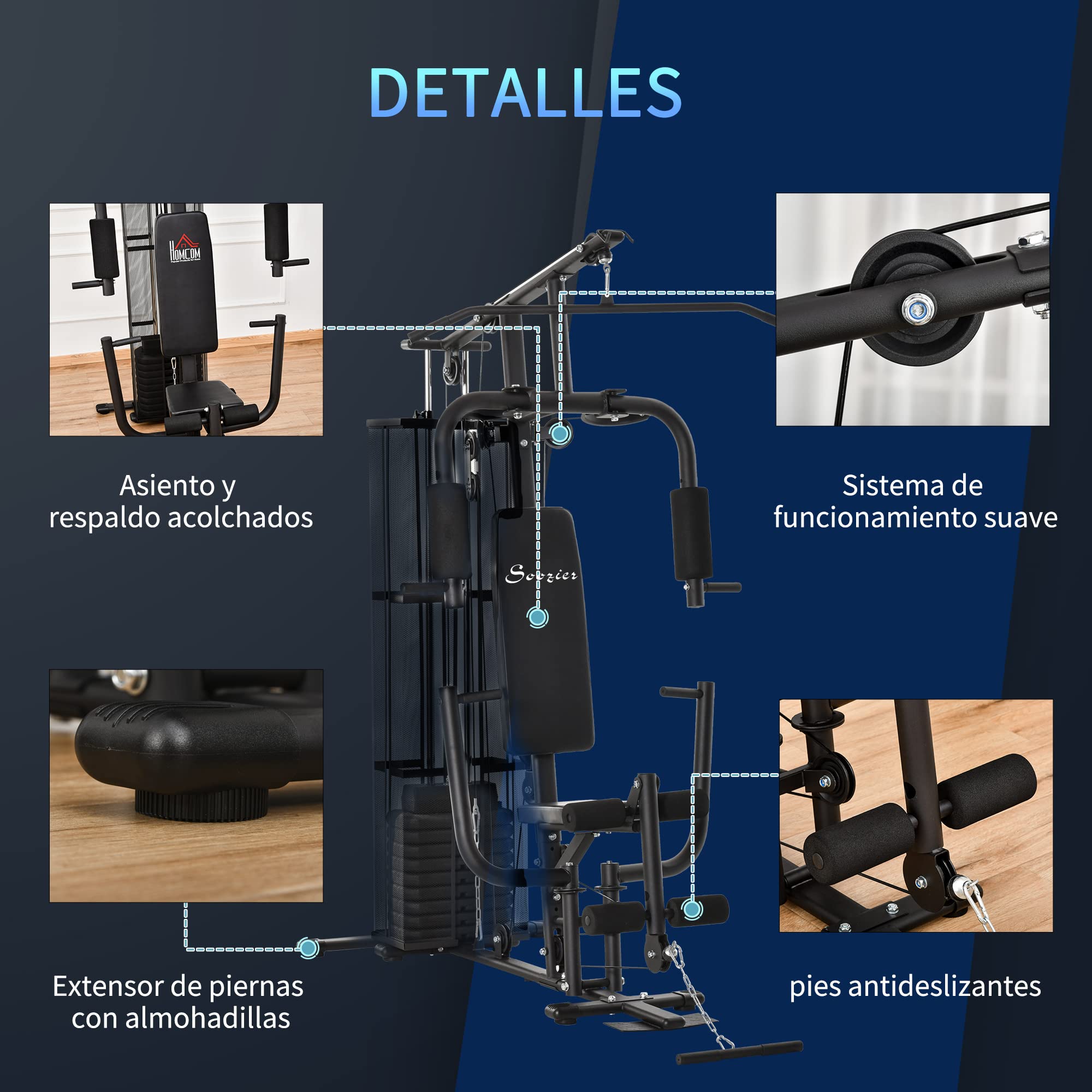 HOMCOM Máquina Multiestación Musculación Máquina de Musculación con Prensa de Piernas y Pecho Placas de Pecho Placas de Peso de 45 kg y Polea para Entrenamiento Fitness en Hogar Gimnasio Negro