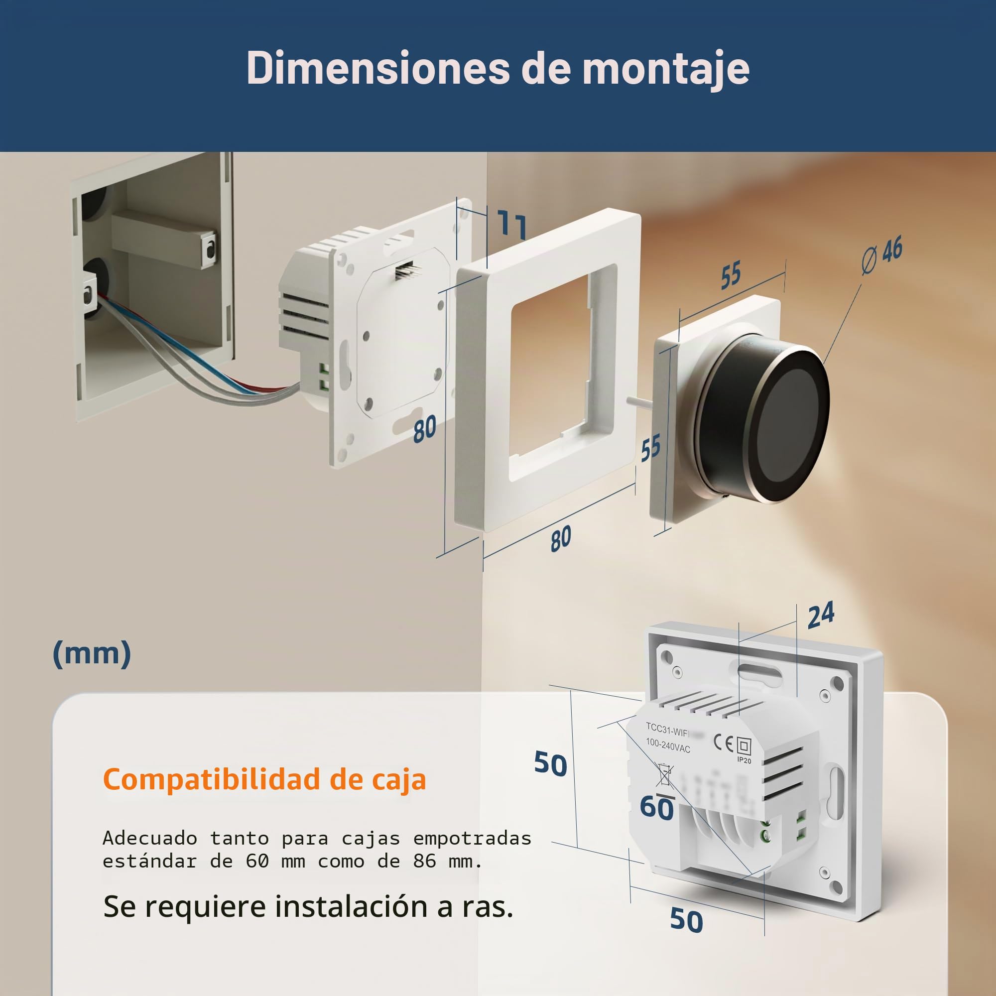 Termostato para calderas Beok con conexión Wi-Fi, programable por días, con control por voz compatible con Google Assistant y Alexa. Apto para calderas de agua o de gas con contactos secos, 100-240 V.