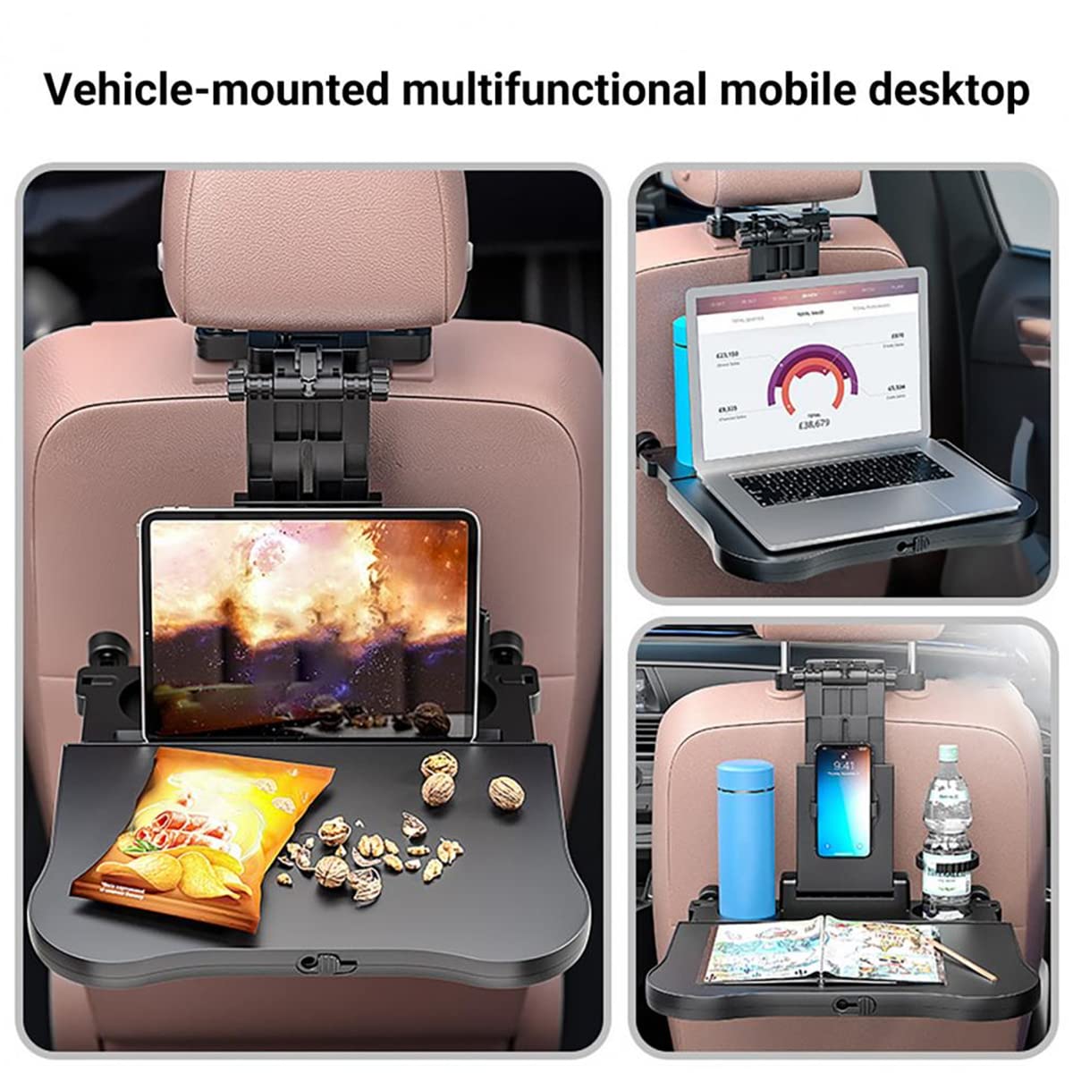 Organizer Auto Tumecos Con Vassoio Tavolo Pieghevole Per Sedile Posteriore, Supporto Telefono, Tasche Portatutto, Universale