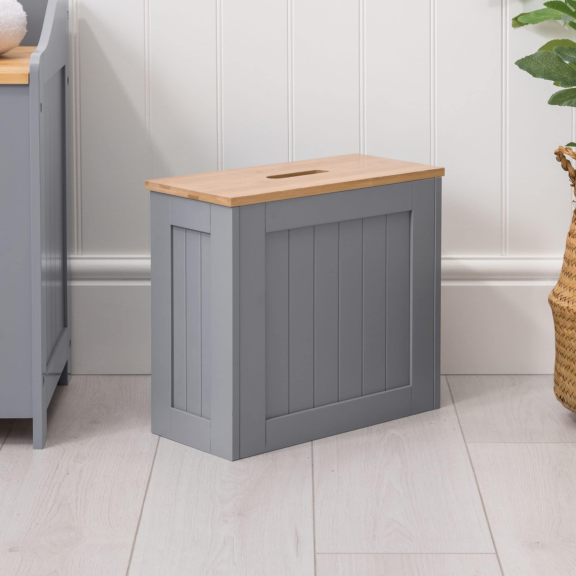 Christow Small Bathroom Storage Unit, Grey & Bamboo Toilet Roll