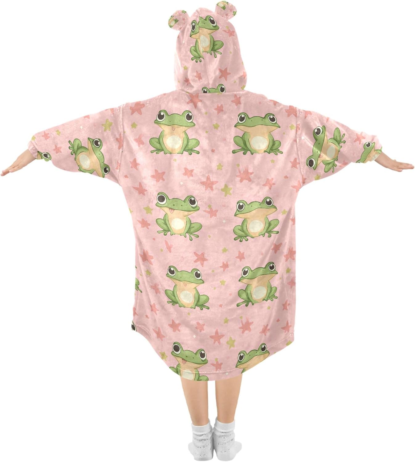 Cute Frog Kids Wearable Blanket Hoodie with Pocket and Sleeves for Toddlers, Cute Hoodies Girls Boys B0404131