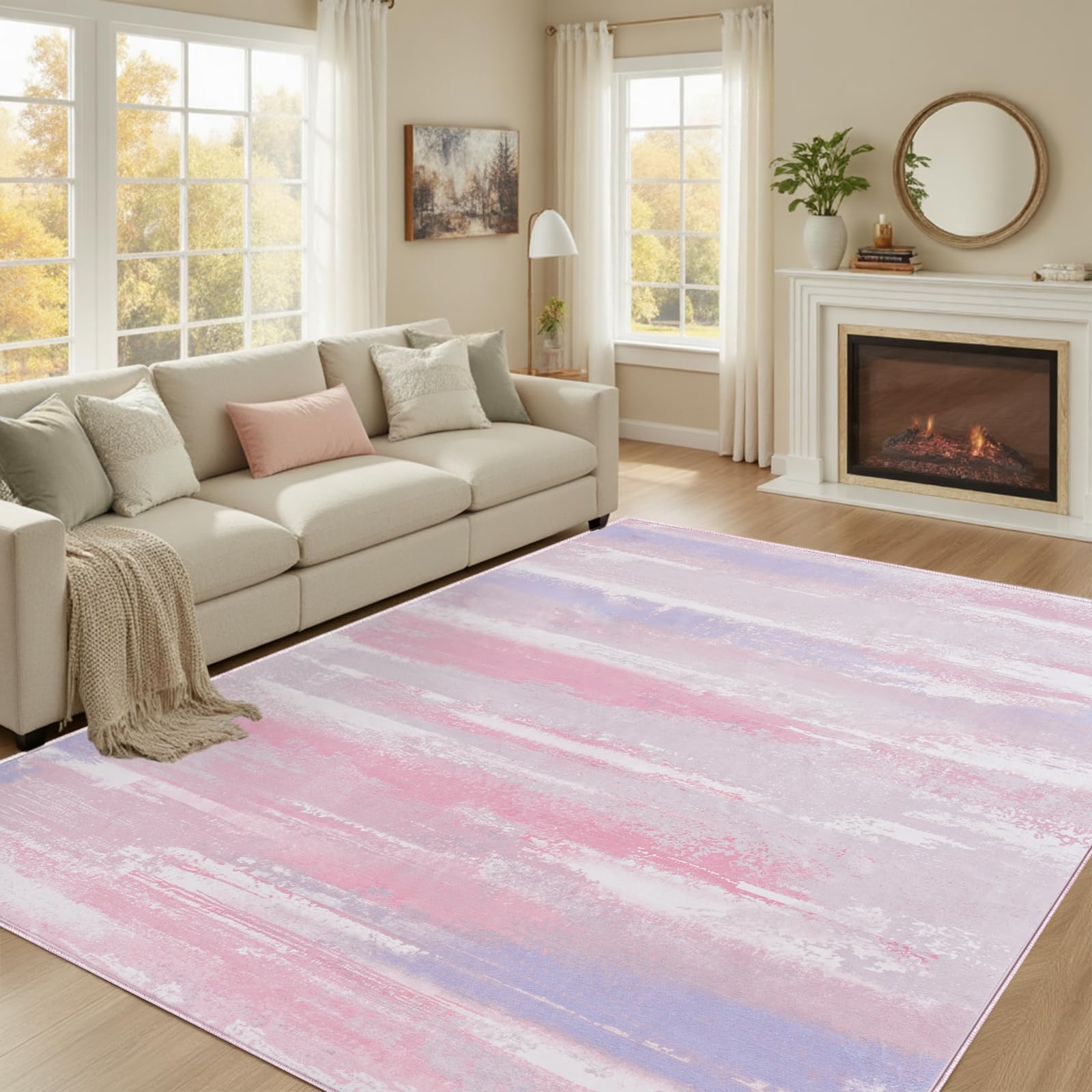 GthreeD Teppich Wohnzimmer Waschbarer rutschfest | Boho Blumen Carpet Flauschig Kurzflor Wohnzimmerteppich Groß Teppich für Esszimmer Schlafzimmer Büro
