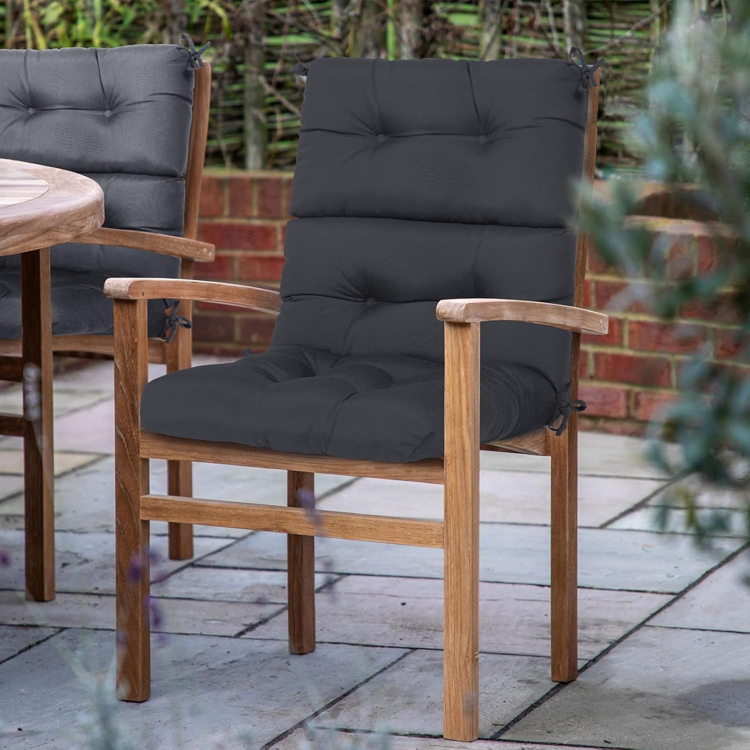 Pcinfuns Rocking Chair Cushion Set, Indoor & Outdoor Rocker Cushions, Premium Tufted Pads Water Resistant Seat Cushions with Ties,Pack of 2,Black Grey