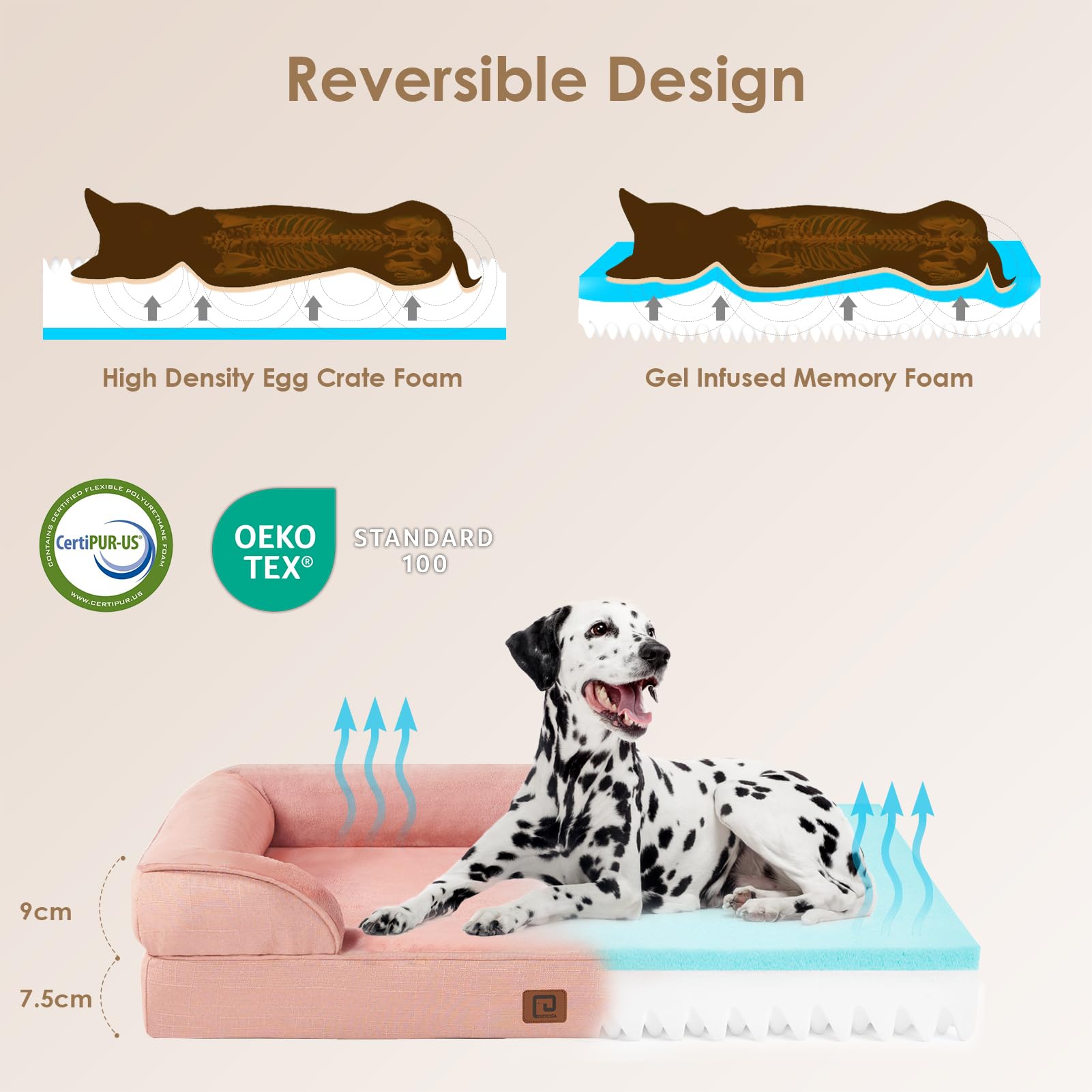 EHEYCIGA Cuccia Cane Interno Taglia Grande, Cuscino Cane Impermeabile Sfoderabile e Lavabile, Letto per Cani con tre Lati Rialzati Ortopedico, Rosa, 132x104x20cm