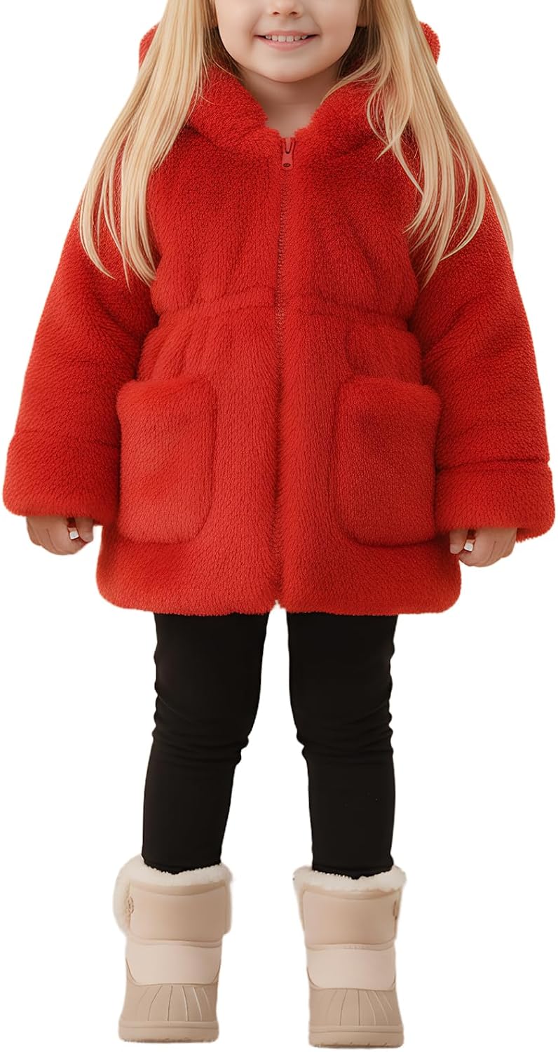 JiAmy Toddler Kids Winter Faux Fur Coat Warm Fleece Jacket Soft Fluffy Zip Up Outwear