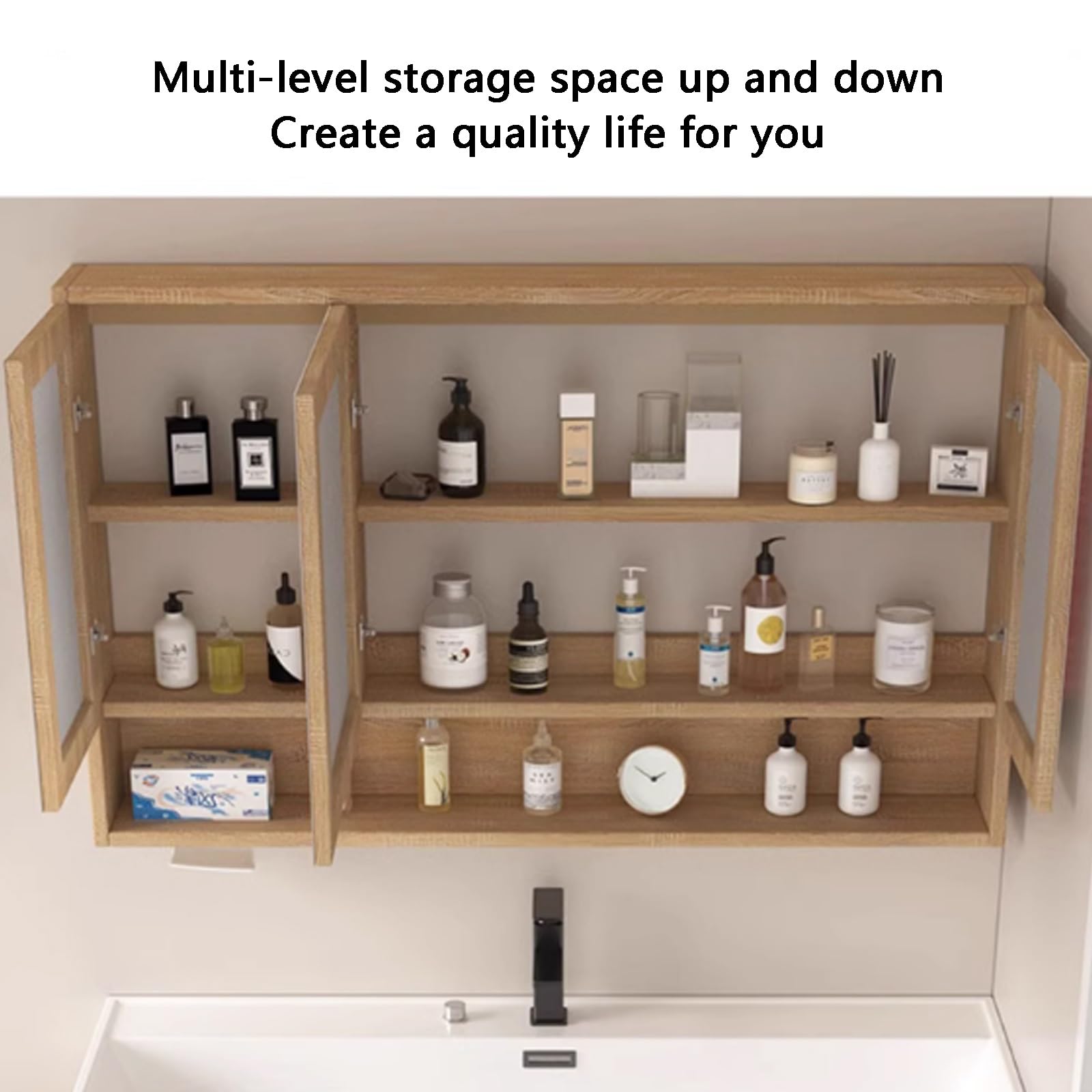 Espejo de baño LED con Mueble de almacenaje y tecnología antivaho