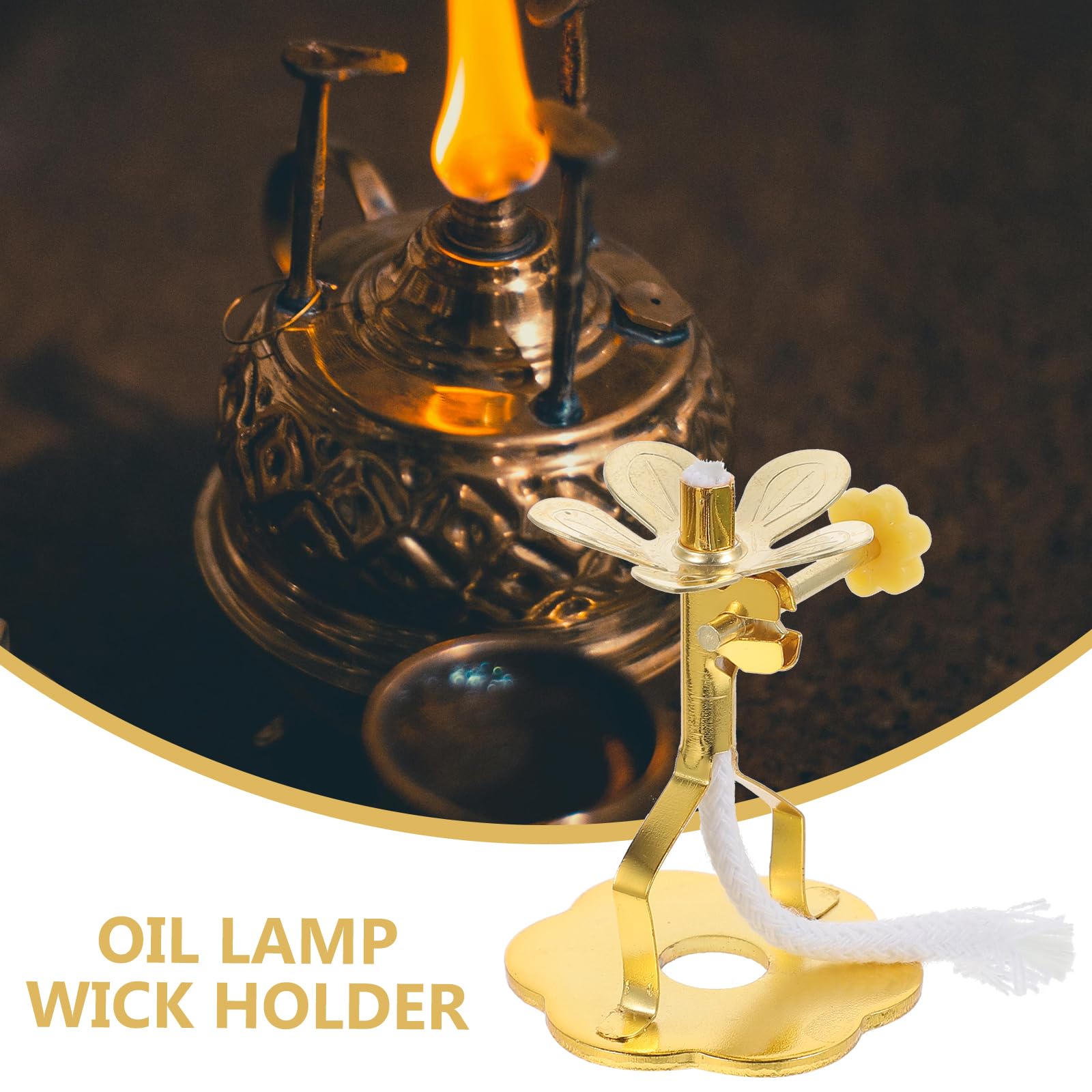 Amosfun Oil Lamp Wick Holder, Adjustable Oil Lamp Rack Wick Holder, Alloy Oil Lamp Cotton Thread Wick Stand, Buddhism Adornment - Image 2