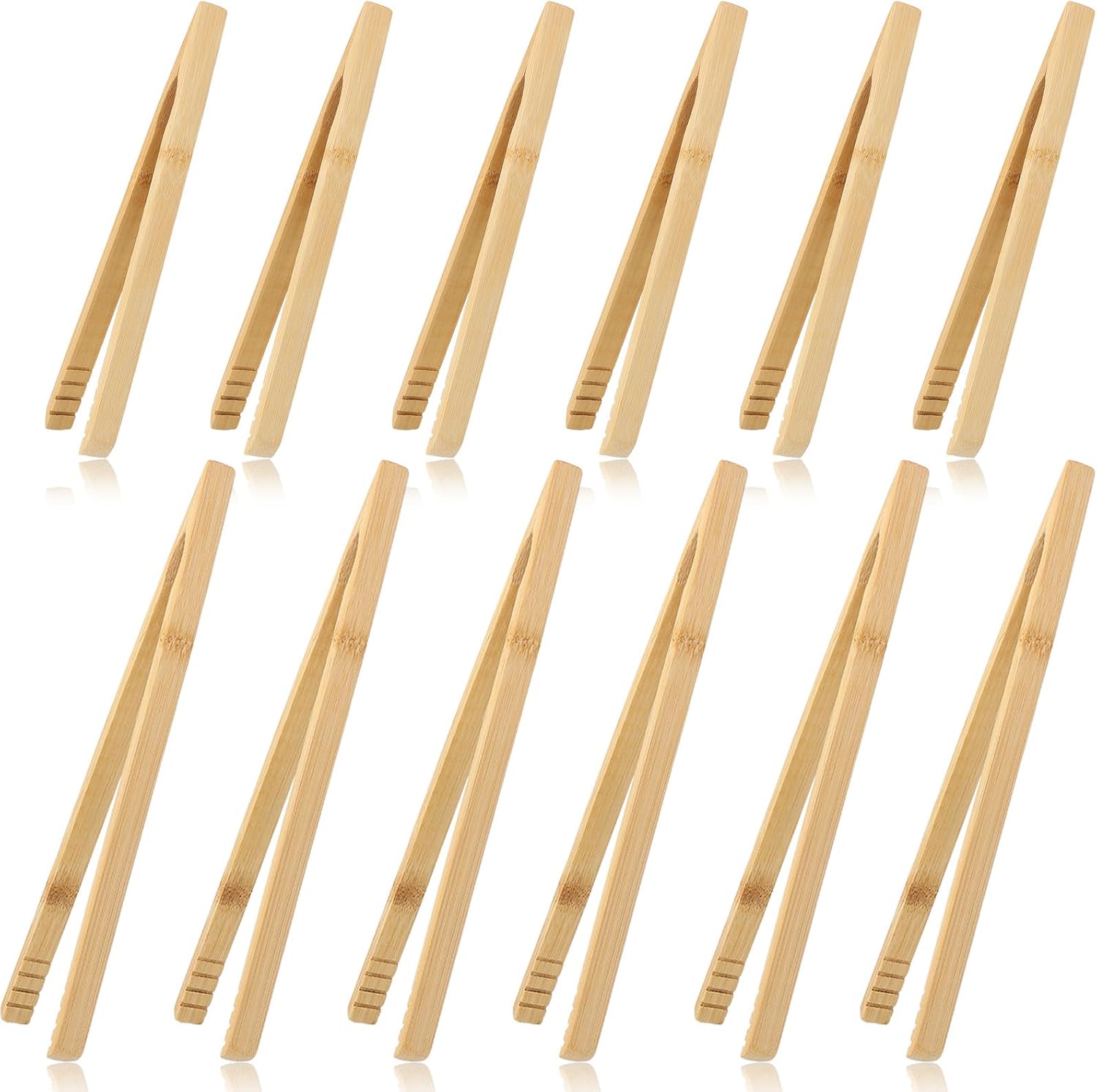 12 Pcs Bamboo Toaster Tongs 7.9'' 10'' Wooden Cooking Tongs