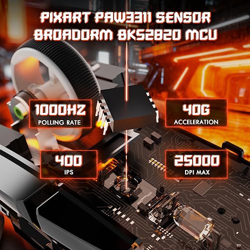 Miniatura 5 de ATTACK SHARK V6 - Ratón inalámbrico para juegos de 2.29 oz con base de carga magnética RGB, BT/2.4G inalámbrico/con cable, sondeo 1K, sensor PixArt