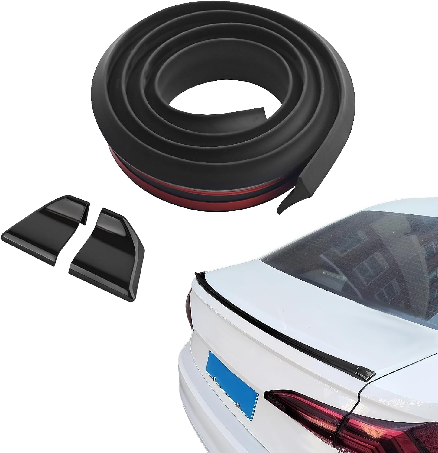 Car Rear Spoiler, 3D Trunk Spoiler Trim Strip, Punch-Free Rubber Top Wing Deflector Trunk Spoiler Lip Kit, Universal Auto Rear Wing Exterior Decoration Accessories for Most Cars (Matte Black)