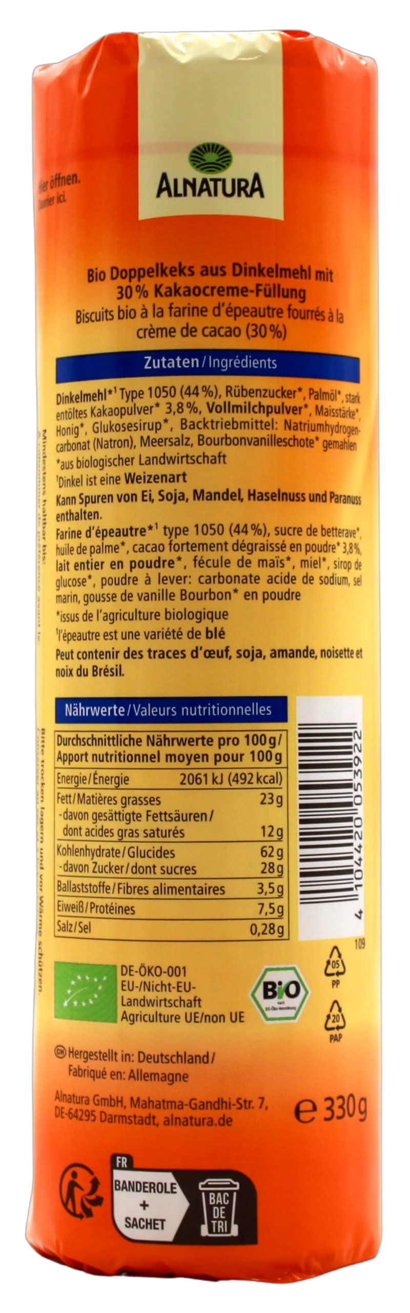Alnatura Bio Dinkel Doppelkeks, 12er Pack (12 x 330g)