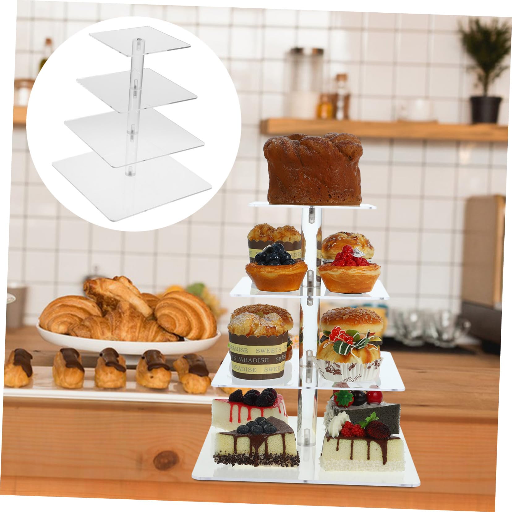 Amosfun 4nivel Expositor de Tartas de Acrílico Transparente de Soporte para Cupcakes Bandeja para Servir Postres Delicados Fiestas o Eventos