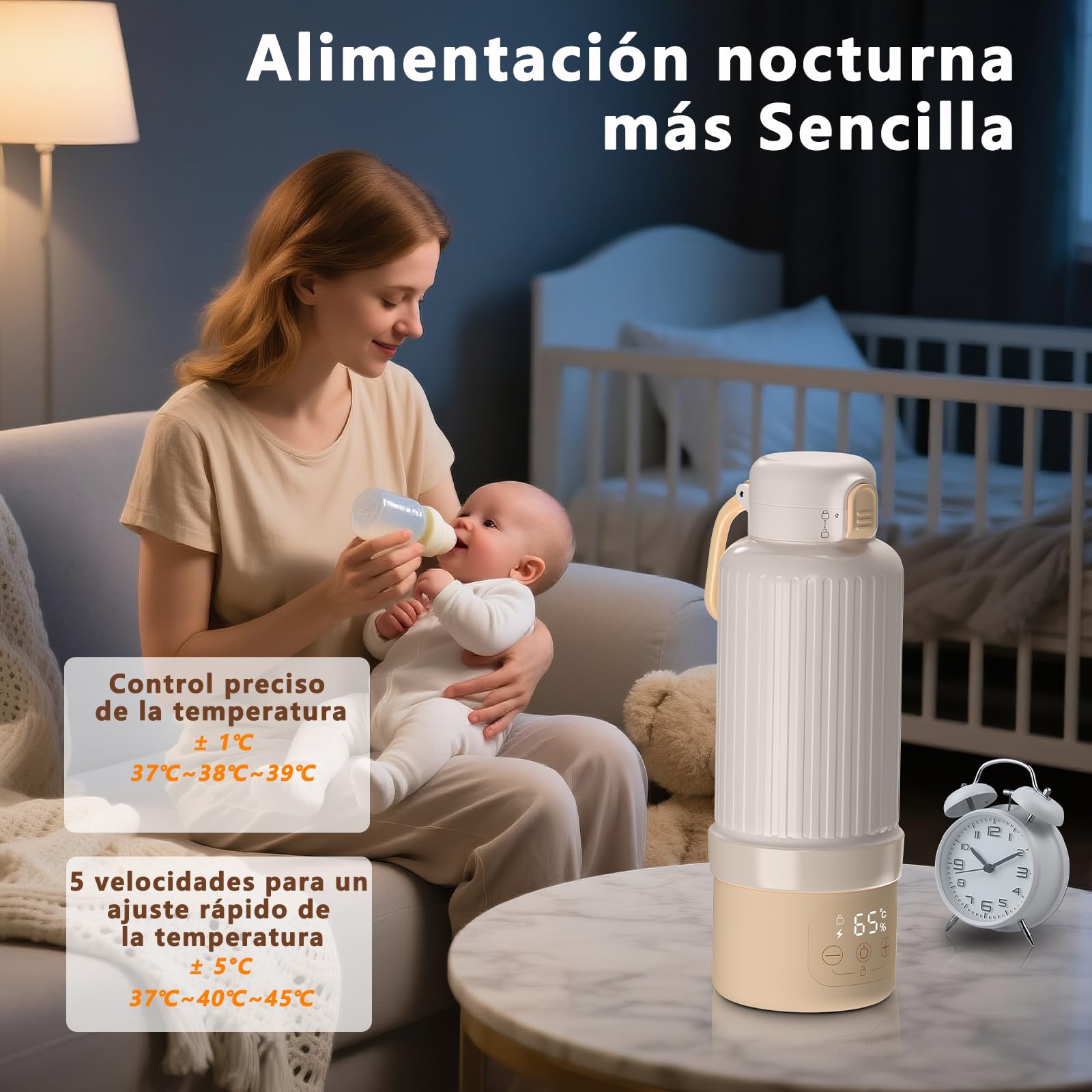 Calienta Biberones Portátil para Viaje, Gran Capacidad de 500 ml Calentador Biberones Portátil para Leche Materna y Agua, Calentamiento Rápido, Batería de Larga Duración
