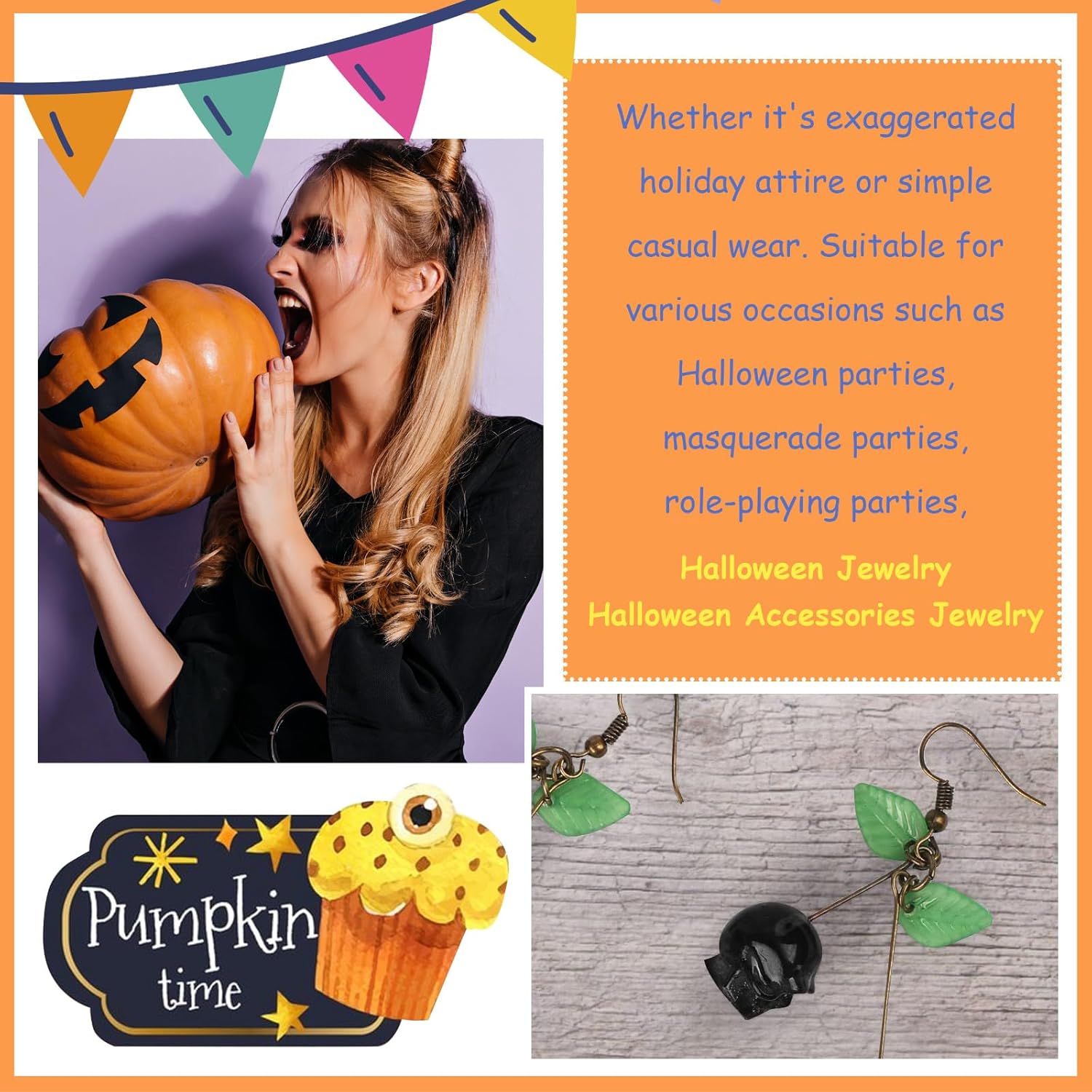 Cherry Skull Earrings Halloween Earrings for Women Skull Jewelry Statement Earrings for Halloween Costumes Spooky Gothic Drop Earrings - Image 4