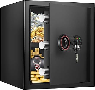 50L Großer Safe Tresor für Zuhause, Feuerfester Tresor mit Schlüssel, Sensor-Licht und Abnehmbares Regal, Heimsafeschrank Aufbewahrung von Geld, Dokumente, Medikamenten
