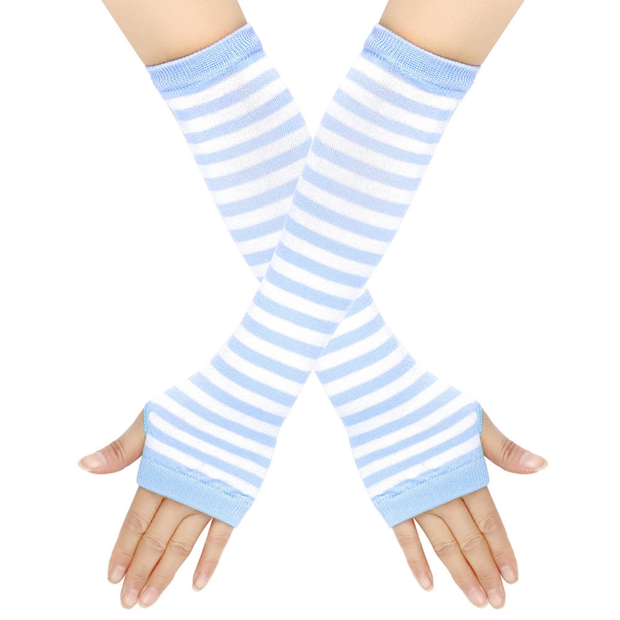 Women's Long Knitted Fingerless Gloves Thumbhole Stretch Arm Warmers