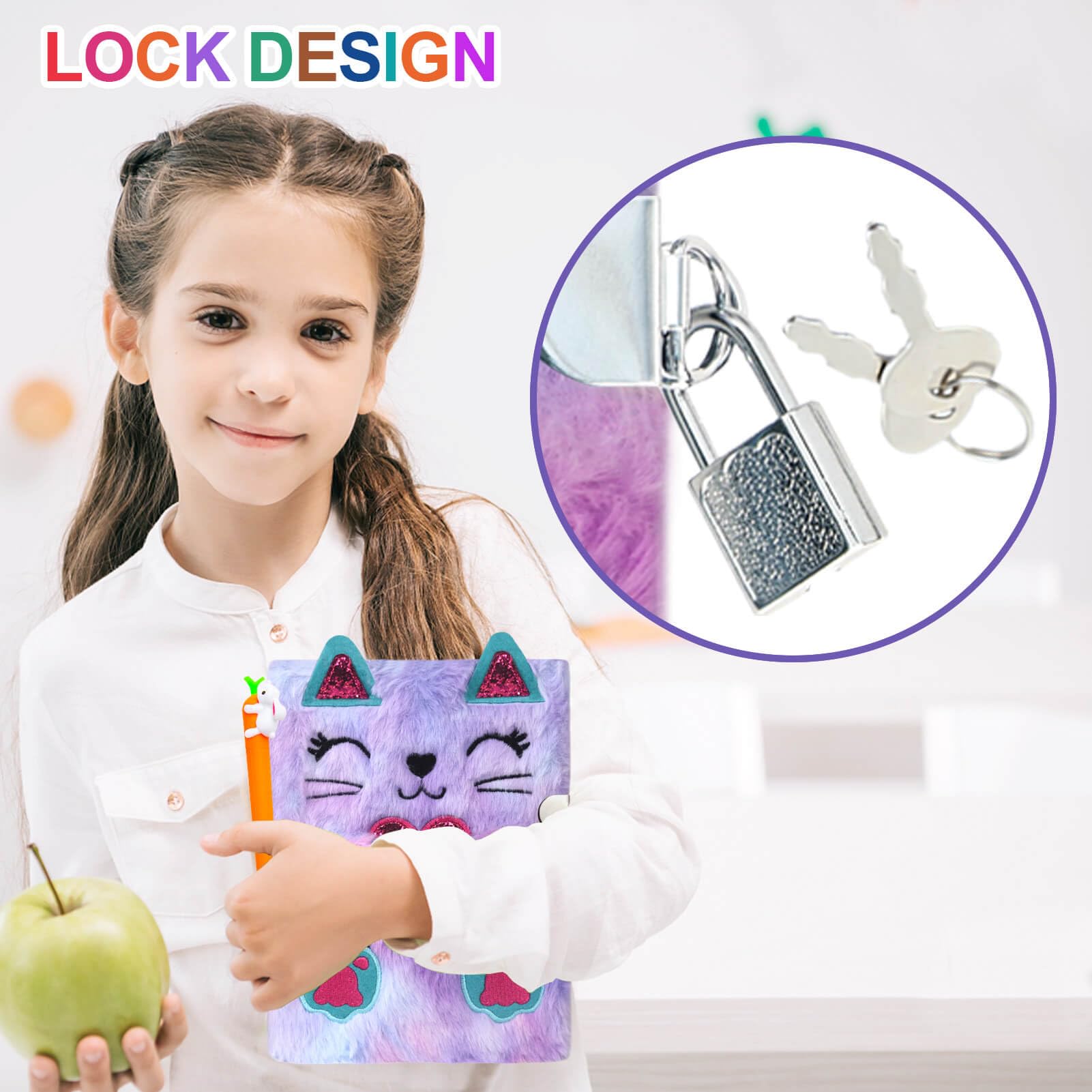 Girls Diary With Lock And Key Cat Diary With Lock Fluffy Plush Notebook ...