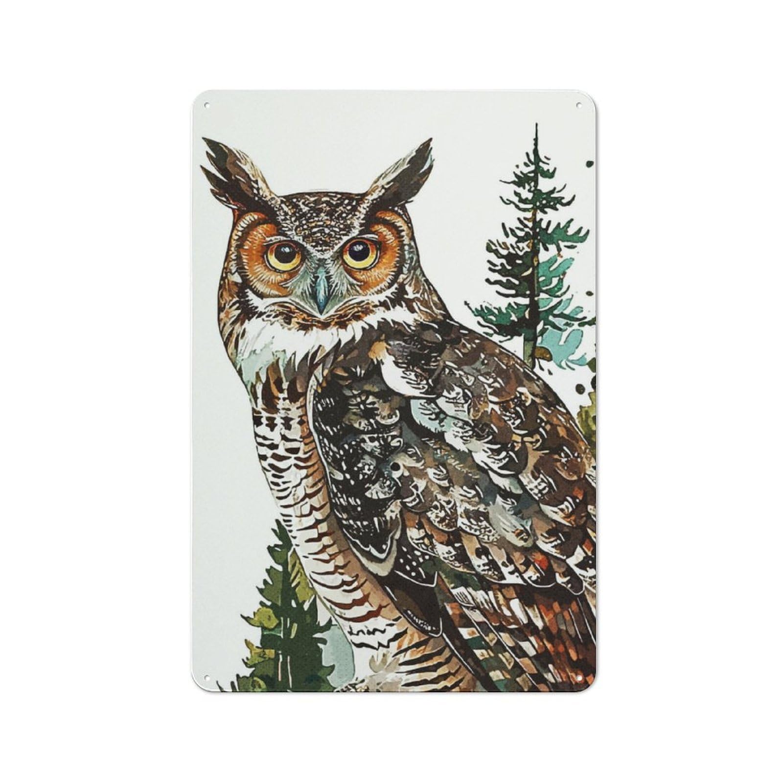 Junmoney Owl Forest Tin Wall Plaque 30X20cm With For Pub Or Café, With Clear Vintage Wall Decor Character