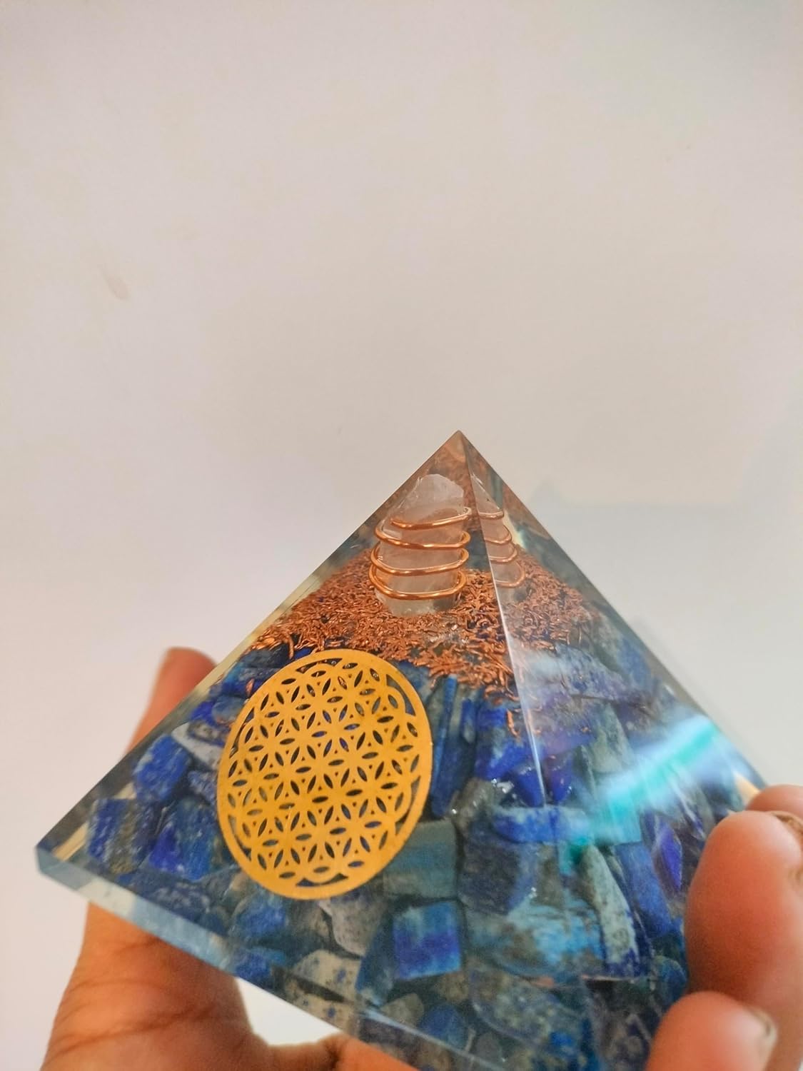 Lapis Lazuli Crystal Orgone Pyramid with Copper Coil, Energy Healing, EMF Protection, Meditation Decor 1 pcs Pack