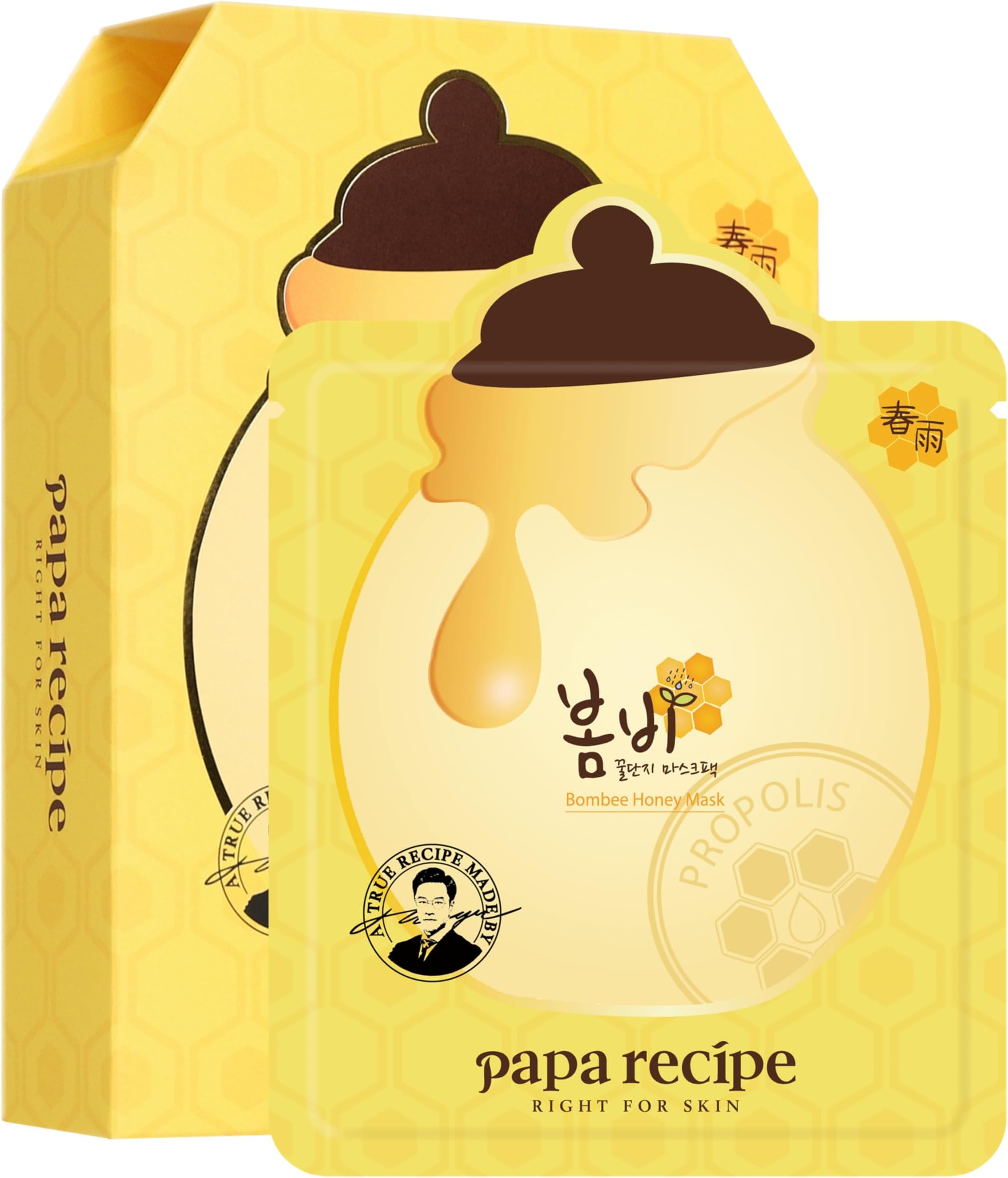 Papa Recipe Bombee Honey Mask Pack 25g * 10 sheets - Sheet Mask, Facial Skin Care, Deep Moisturizing Serum for Dry Skin - Korean Skin Care, K-Beauty, Ampoule Solidified, For radiant skin