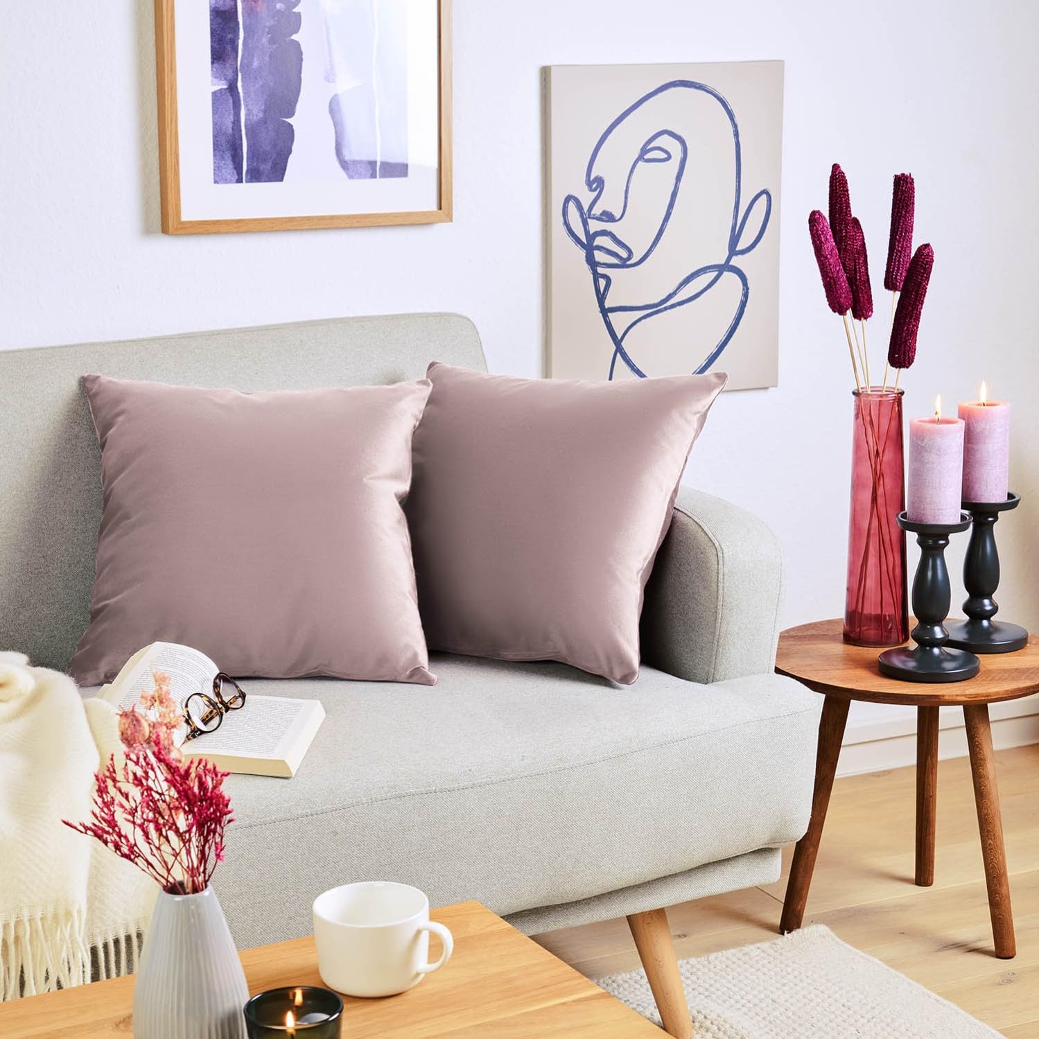 Blumtal Set di 2 Federe Cuscini Divano 40x40 cm in Velluto, con Chiusura Lampo Invisibile, Eleganti Copricuscini Divano in Morbido Velluto,Taglia 40 x 40, Sambuco