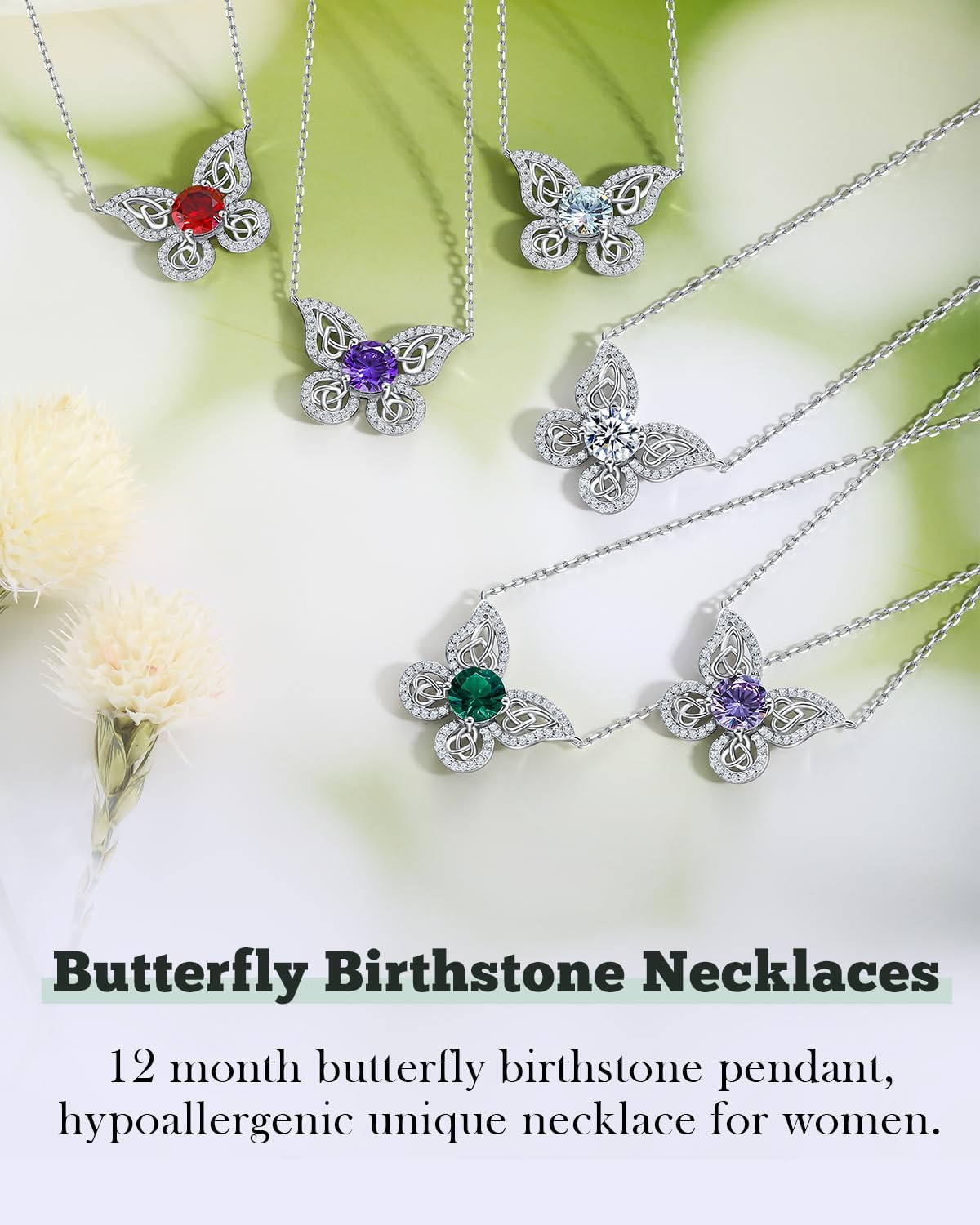 Sterling Silver Celtic Knot Butterfly Necklace with Birthstone for Women Good Luck Pendant Necklace Fashion Party Birthday Jewelry (with Gift Box) - Image 5