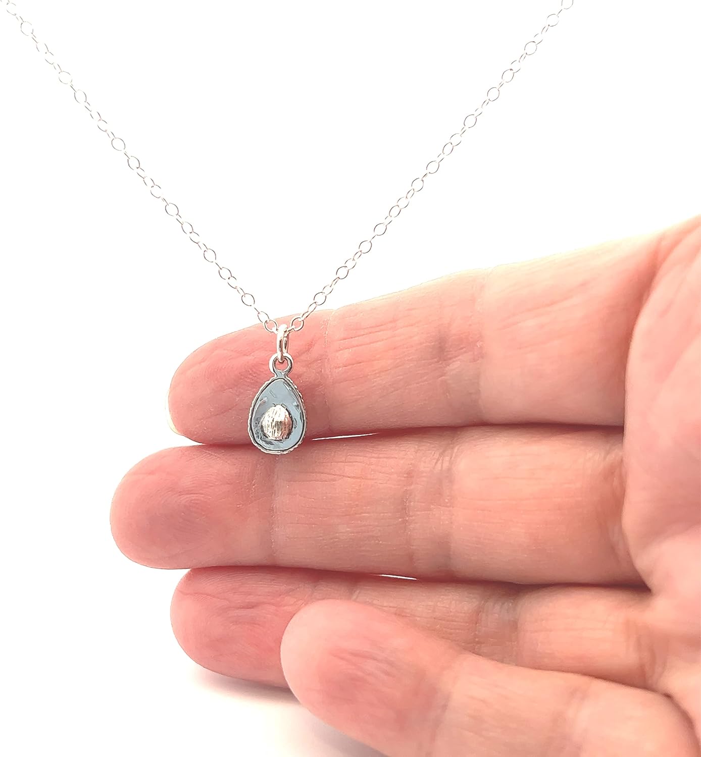Handmade 3-D Avocado Charm Sterling Silver Necklace for Women - Adjustable Avocado Fruits Silver Chain with Extender - Perfect Guacamole Jewelry Gift for Her